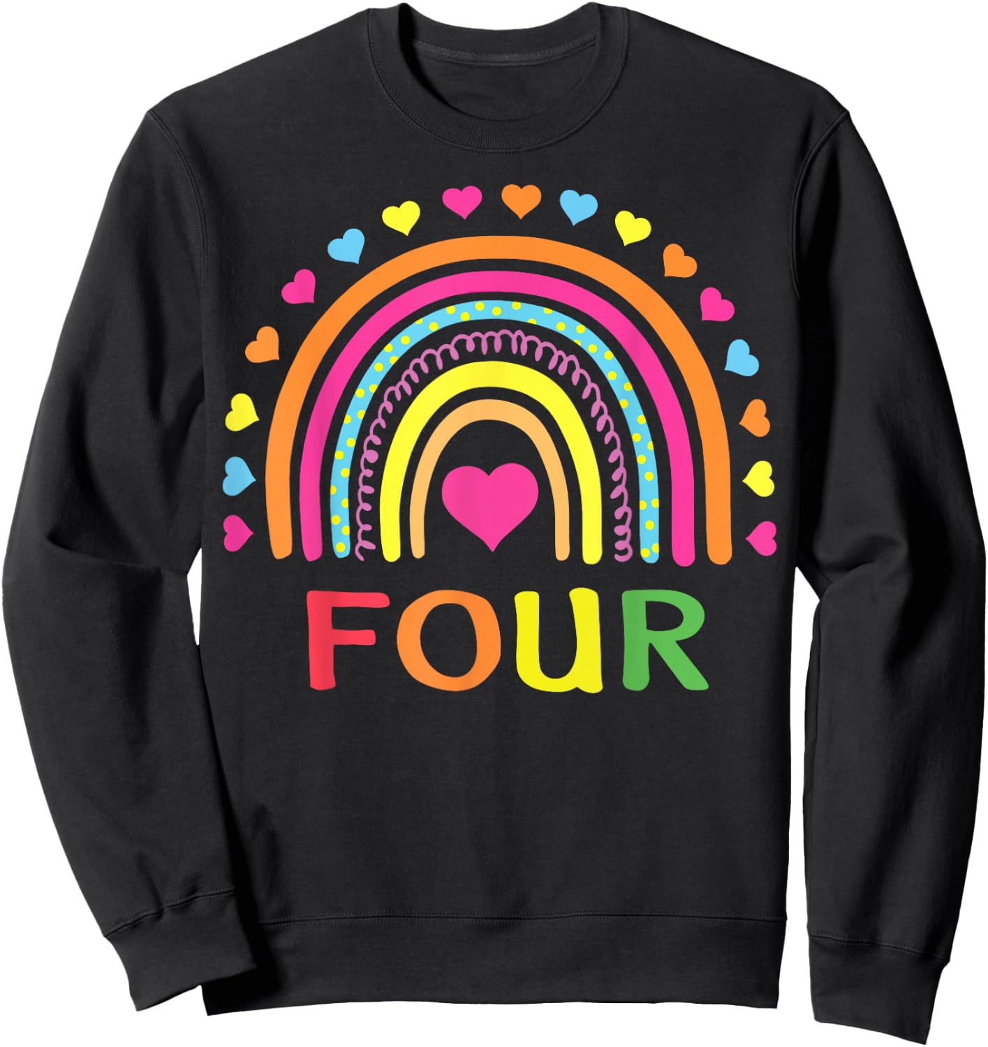 4 Years Old Rainbow 4th Birthday Gift Girls Boys Kids Sweatshirt - Sweatshirt | Black