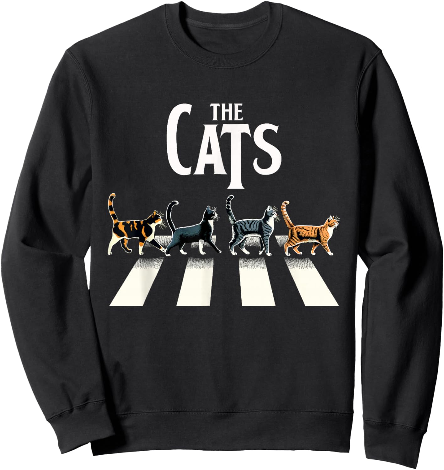 Retro Cat Rock and Roll Music Gift Men Kids Women Funny Cat Sweatshirt - Sweatshirt | Black