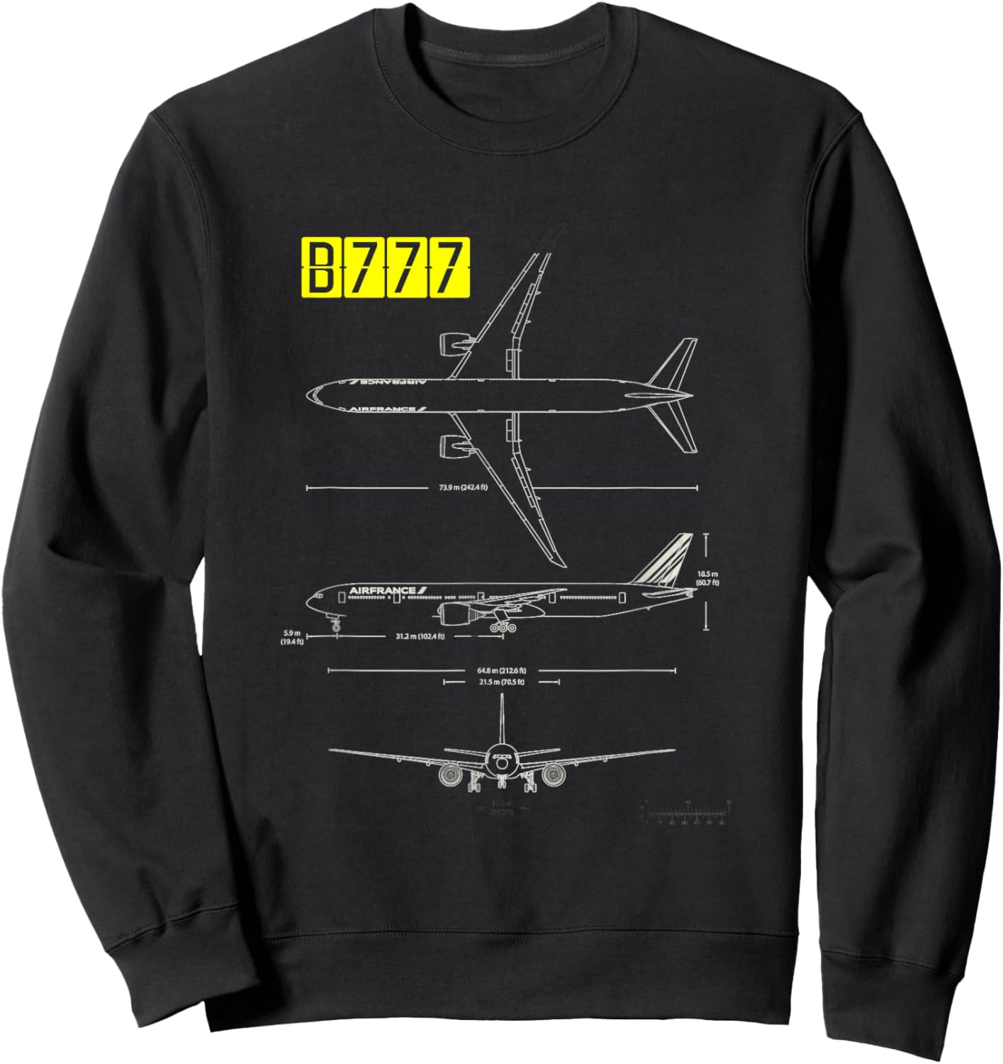 B-777 Aircraft Blueprint Sweatshirt - Sweatshirt | Black