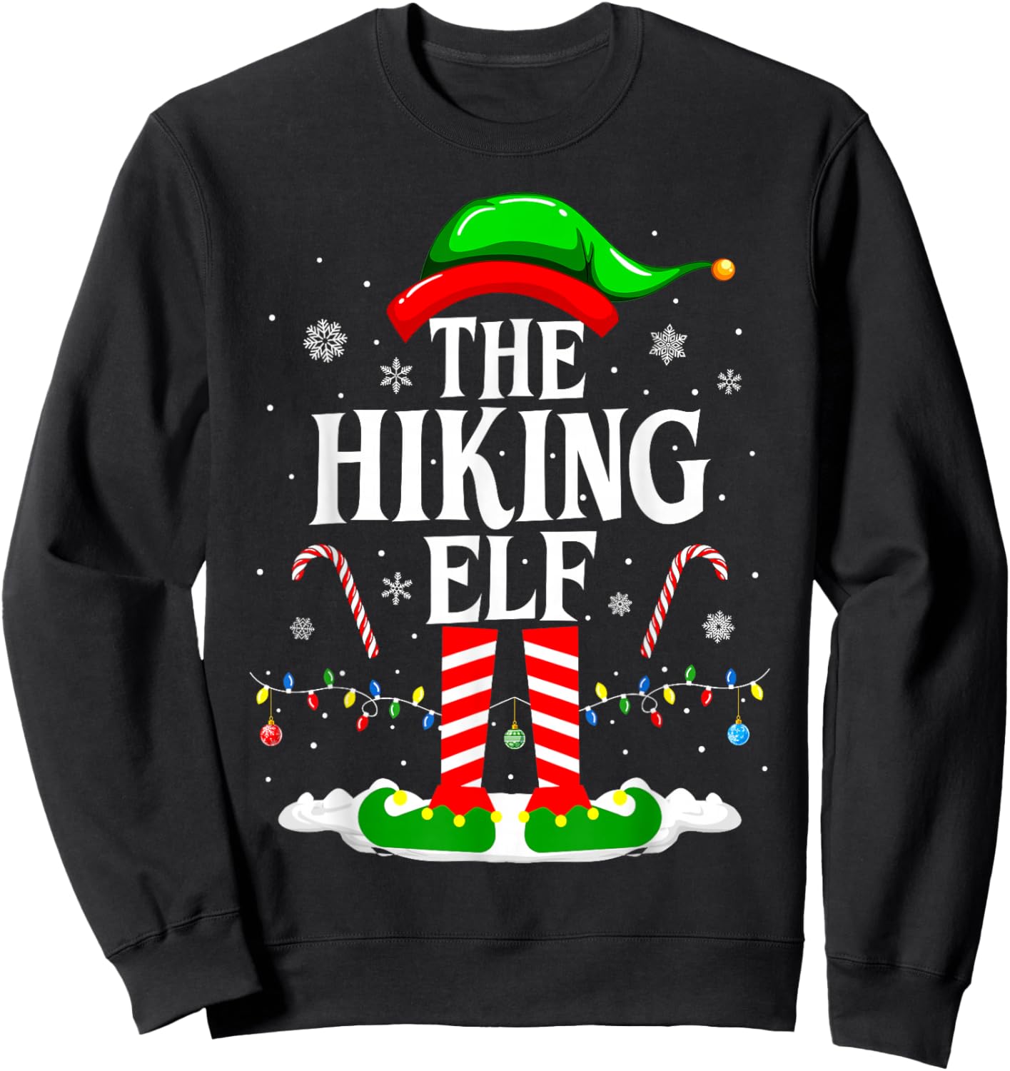 The Hiking Elf Xmas Funny Matching Family Group Christmas Sweatshirt - Sweatshirt | Black