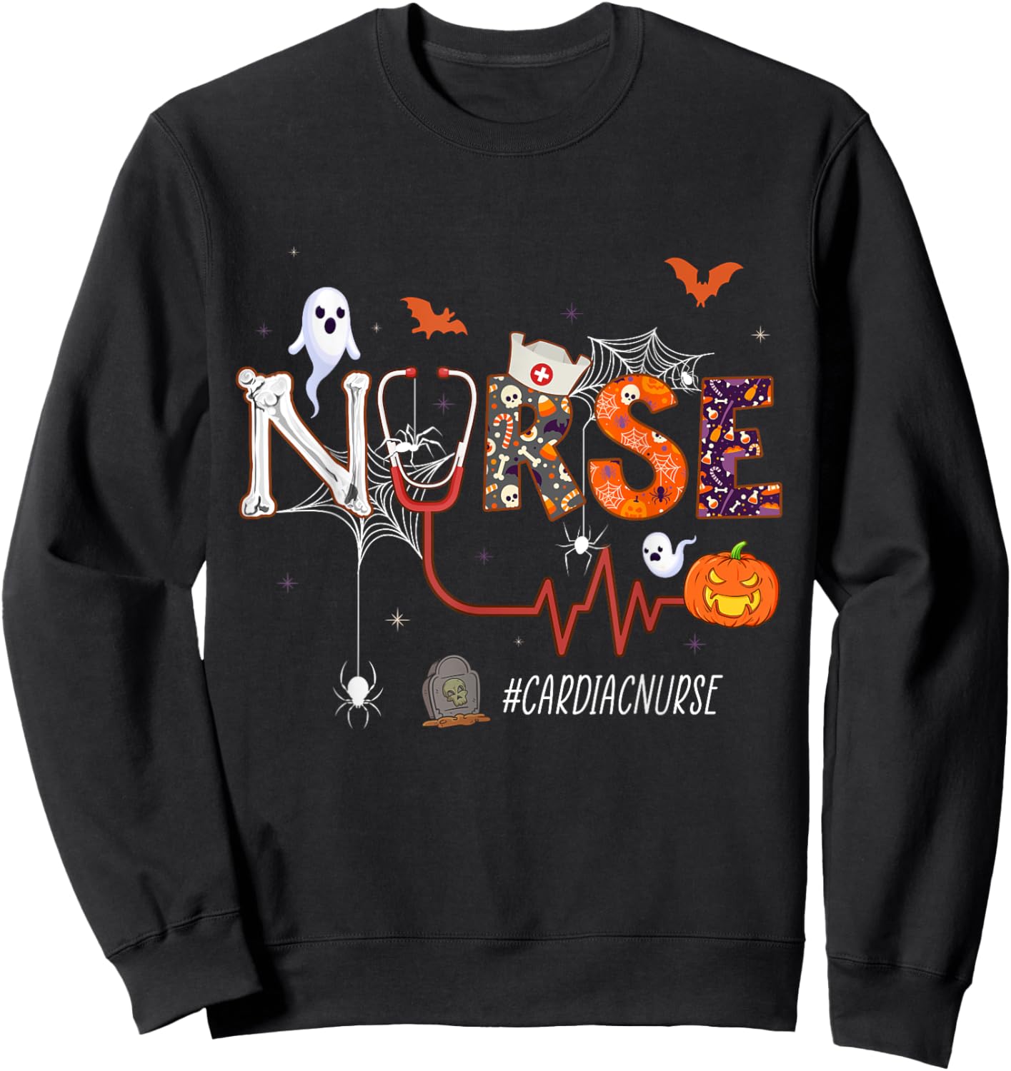 Cardiac Nurse Pumpkin Halloween Nursing Sweatshirt - Sweatshirt | Black