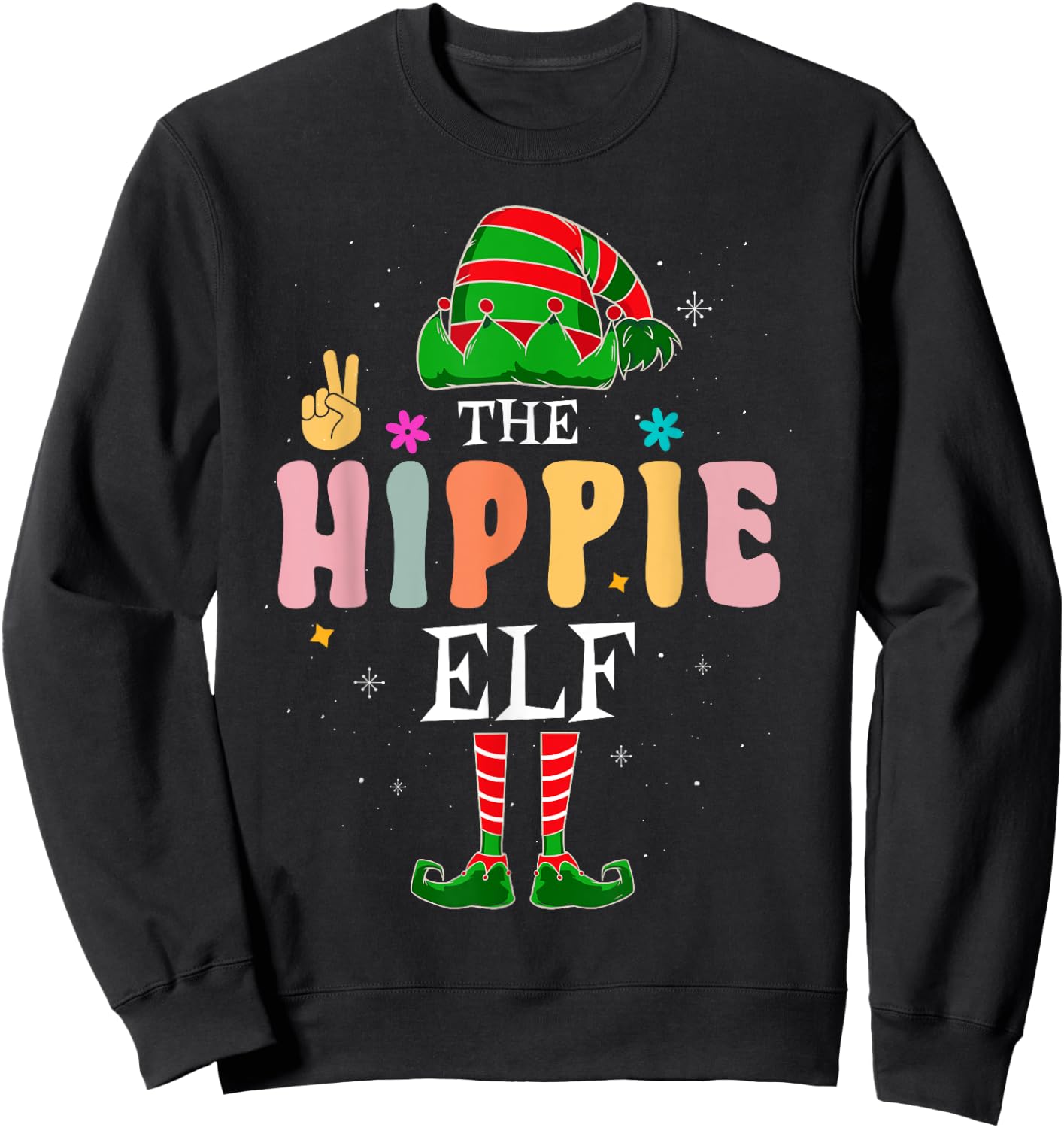 Hippie Elf Group Matching Family Christmas Groovy Retro Sweatshirt - Sweatshirt | Black