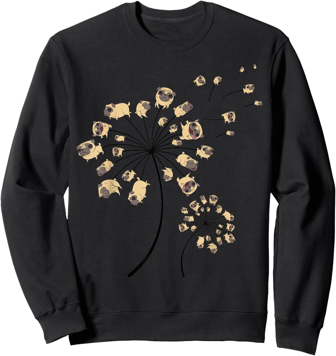 Funny Pug Gift Women Cool Flower Dog Dandelion Lover Sweatshirt - Sweatshirt | Black