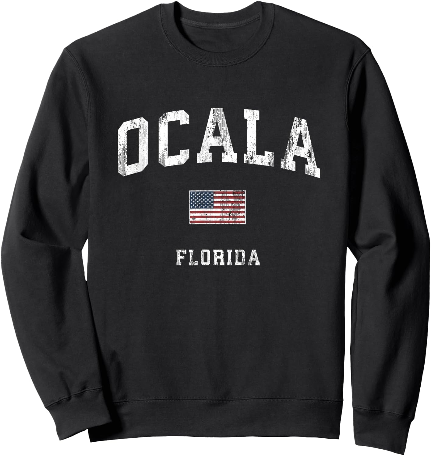 Ocala Florida FL Vintage American Flag Sports Design Women Kids Men Sweatshirt - Sweatshirt | Black