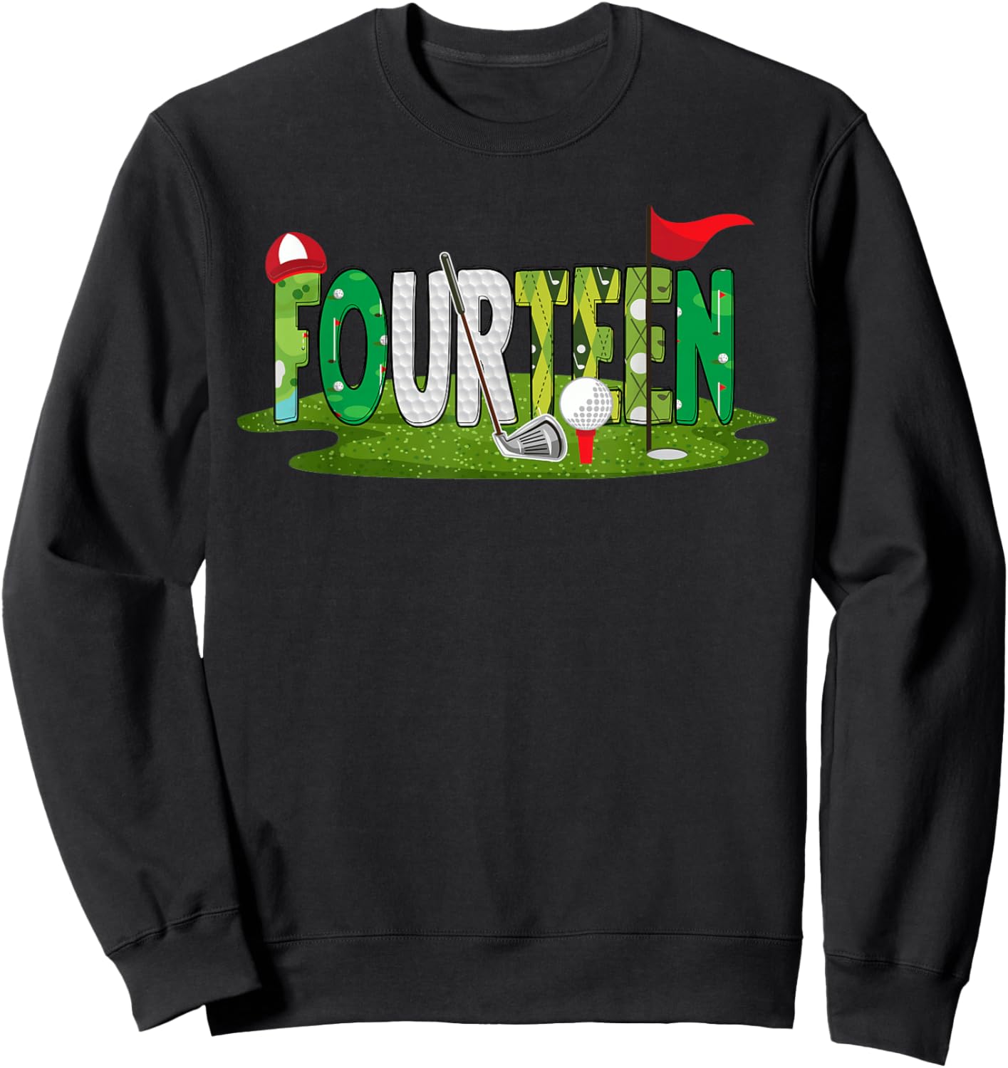 14th Birthday Golf Theme 14 Year Old Kids Sport Party Sweatshirt - Sweatshirt | Black