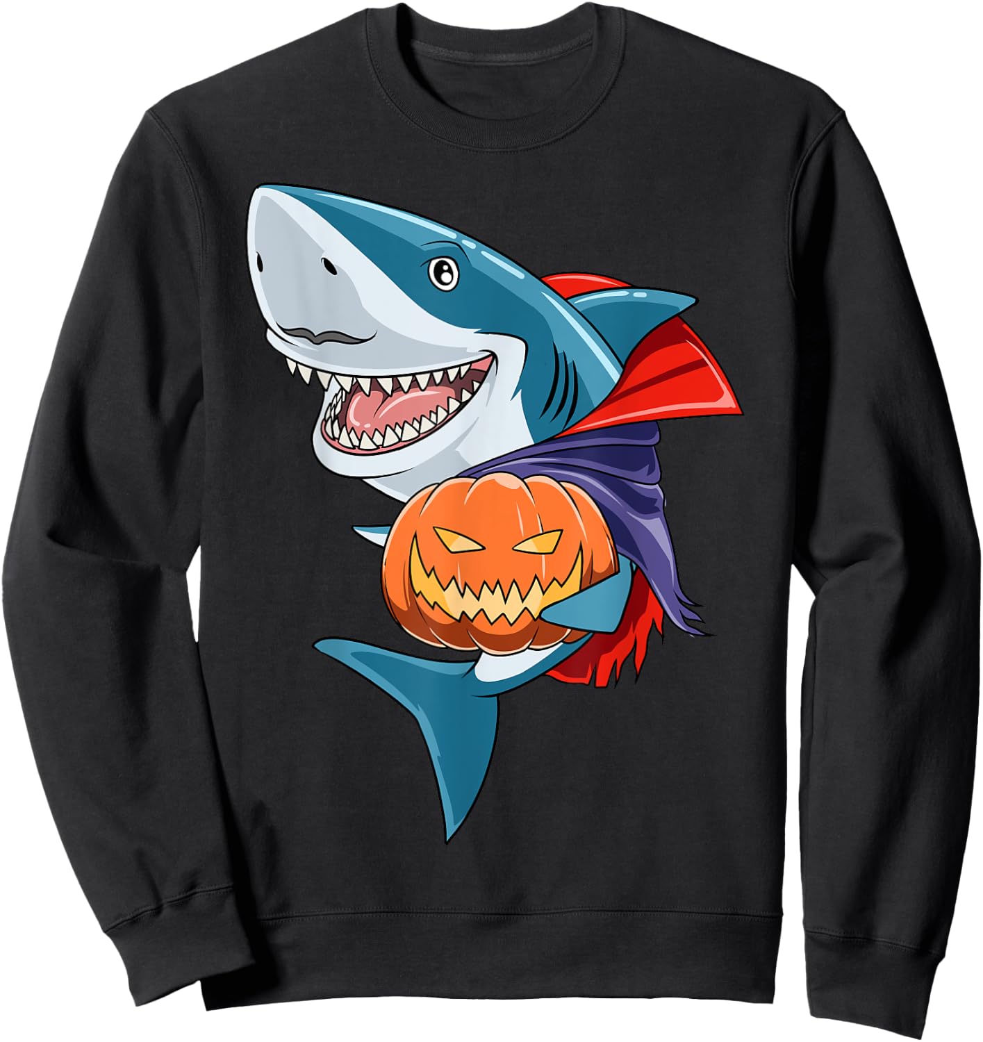 Shark Halloween Shark Lover Gift Pumpkin Shark Halloween Sweatshirt - Sweatshirt | Black