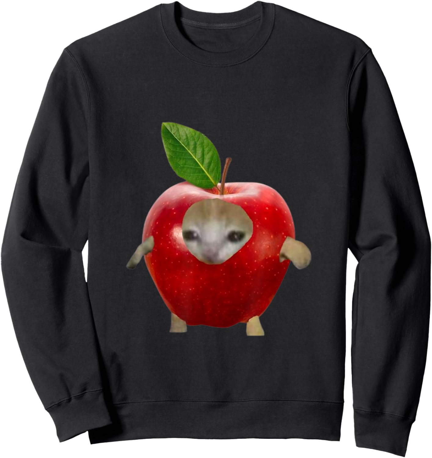 Gift Friends Funny Crying Apple Cat Memes Sweatshirt - Sweatshirt | Black