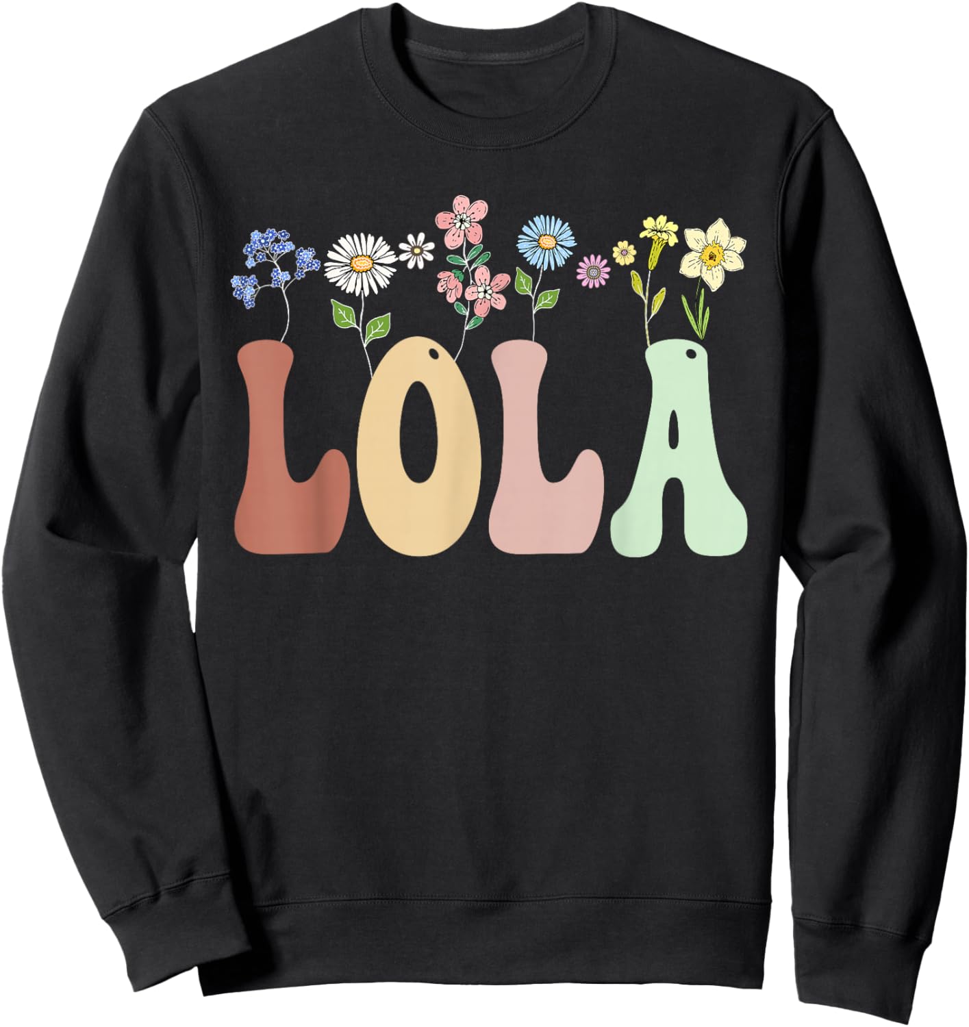 Lola Gifts Women Wildflower Floral Design Lola Sweatshirt - Sweatshirt | Black