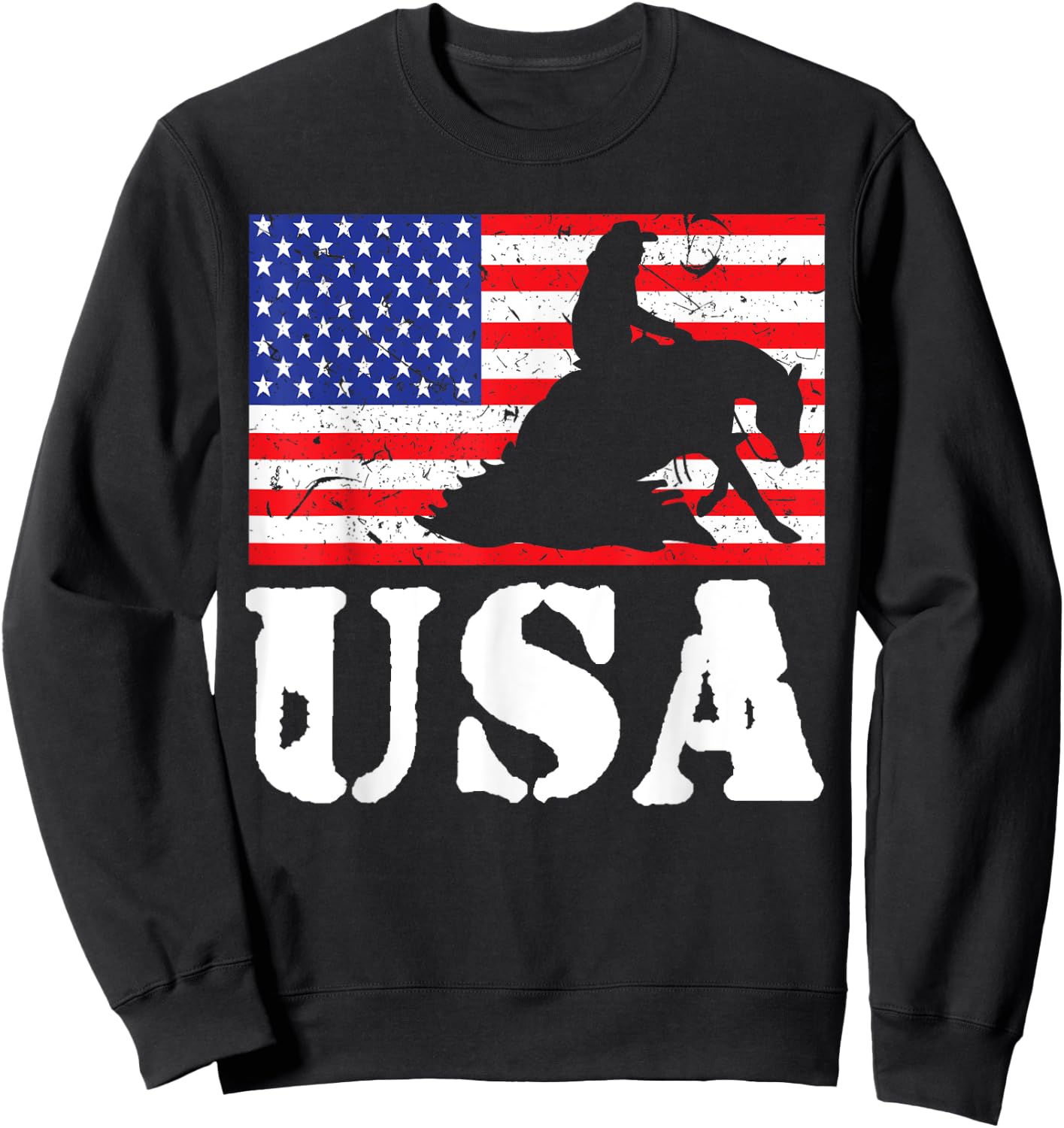 Distressed Reining Horse USA American Flag Vintage Riding Sweatshirt - Sweatshirt | Black