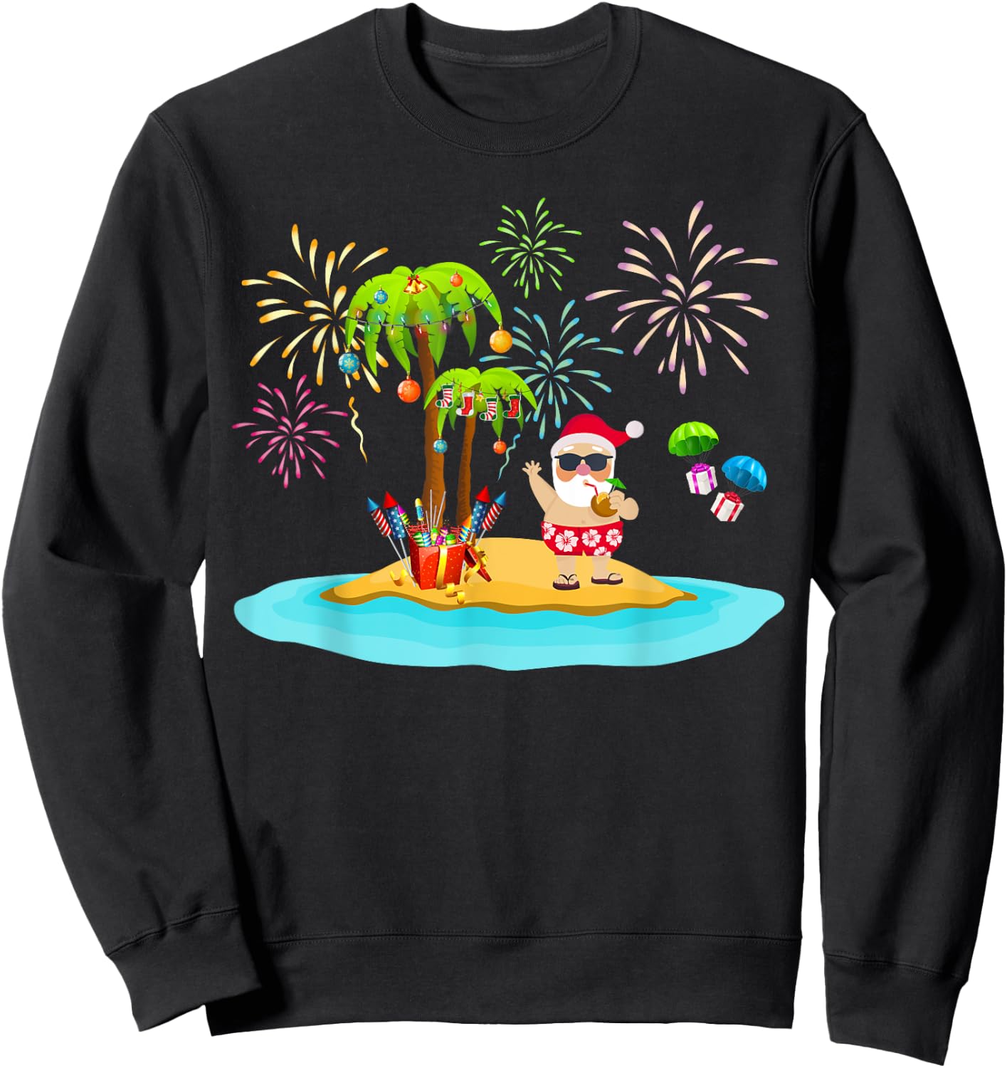 Decorated Christmas Palm Tree Tropical Xmas Coconut Lights Sweatshirt - Sweatshirt | Black