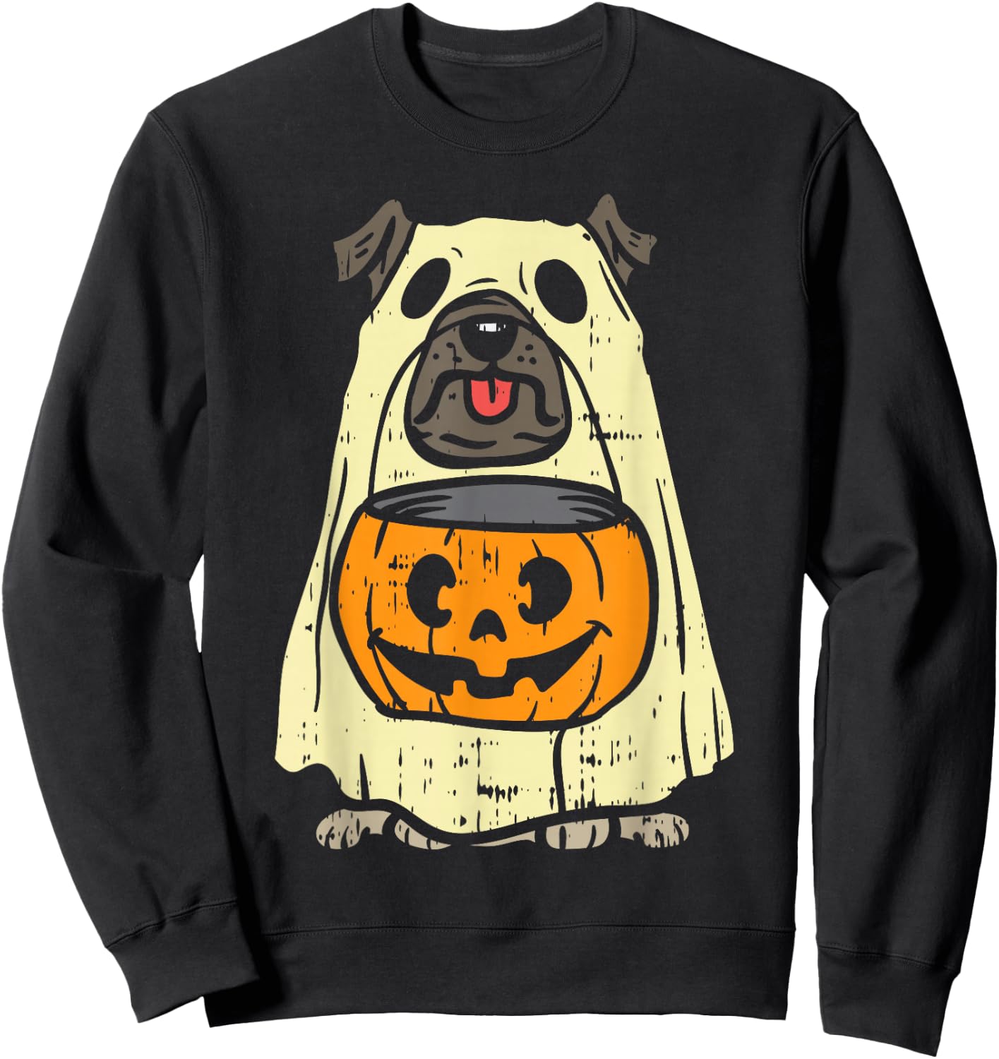 Pug Ghost Pumpkin Funny Halloween Costume Dog Owner Lover Sweatshirt - Sweatshirt | Black