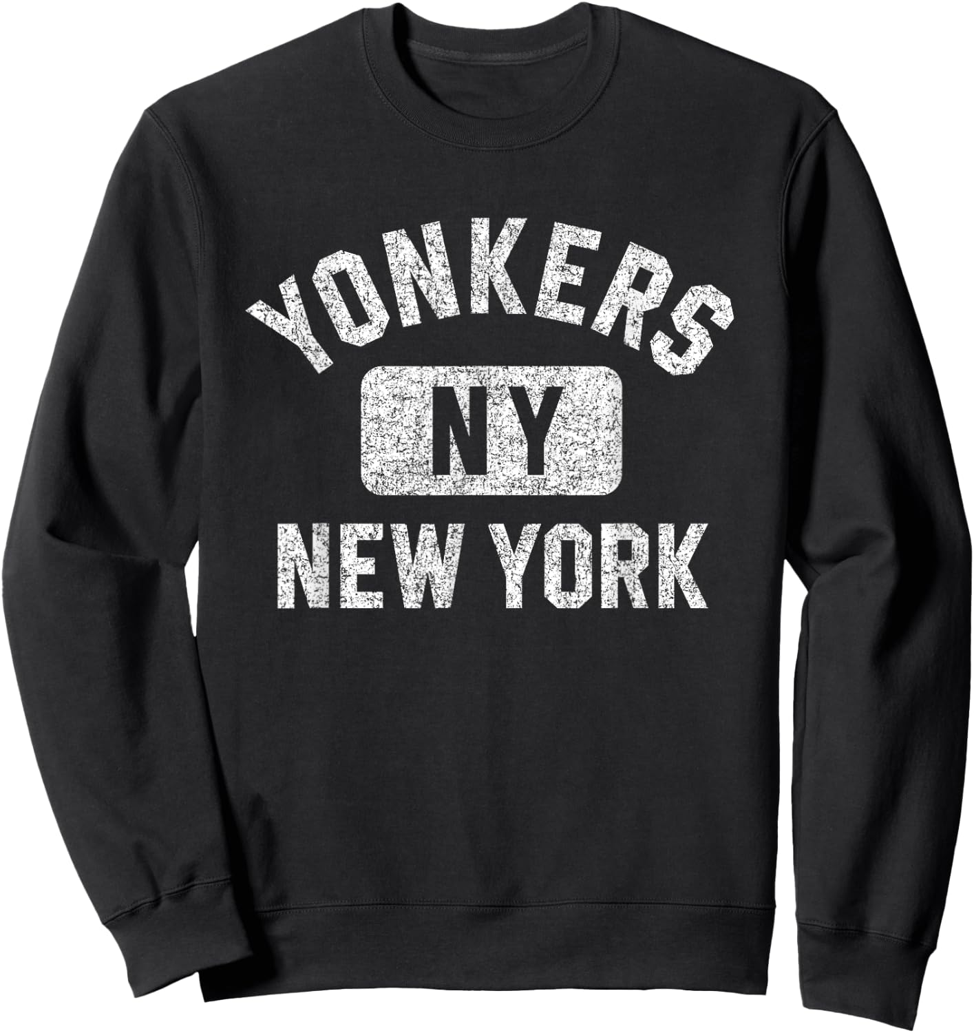 Yonkers New York Gym Style Distressed White Print Sweatshirt - Sweatshirt | Black