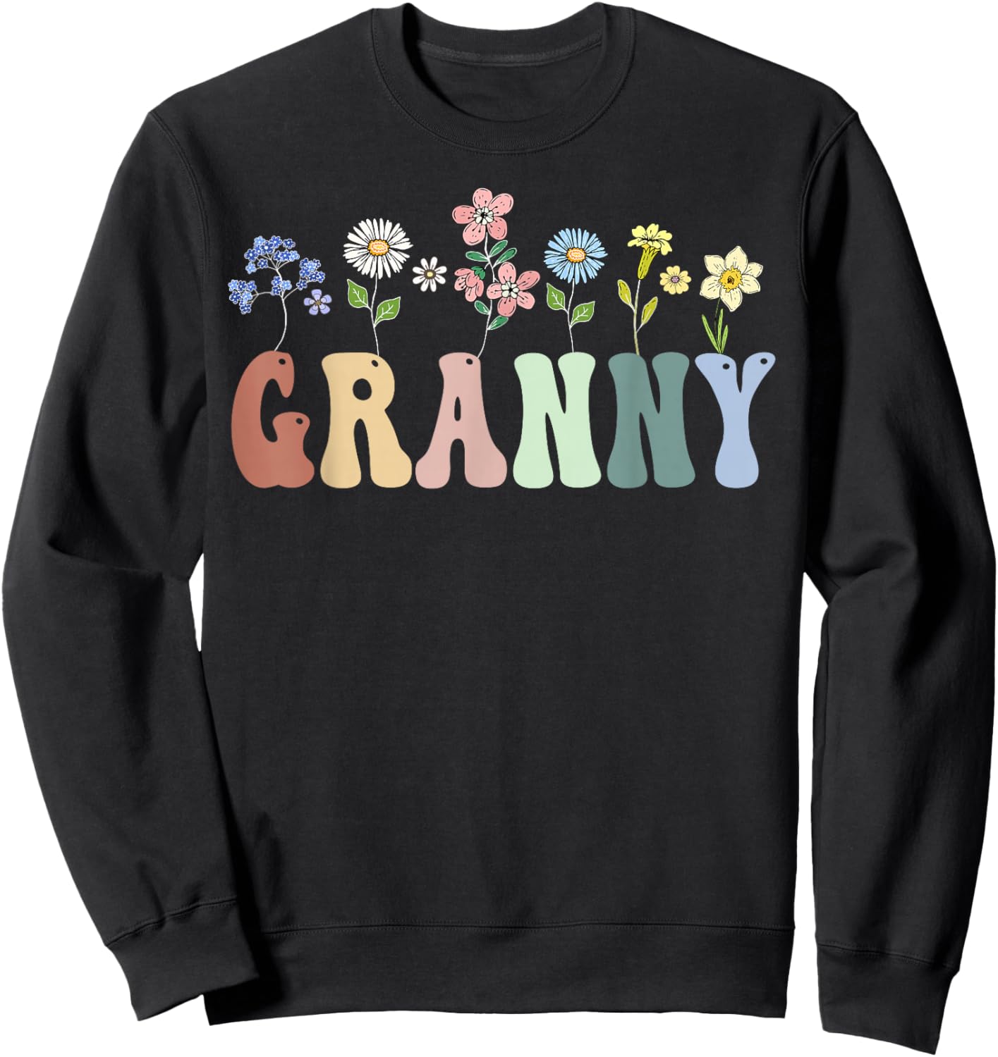 Granny Gifts Women Wildflower Floral Design Granny Sweatshirt - Sweatshirt | Black