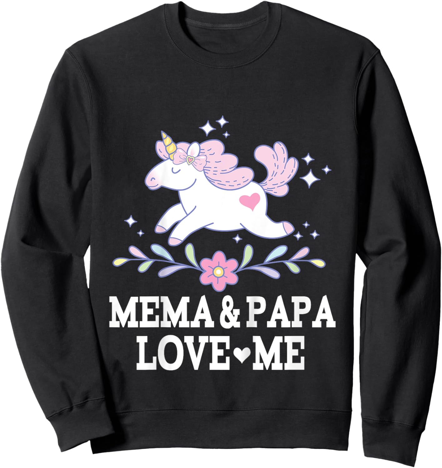 Mema And Papa Love Me Granddaughter Unicorn Sweatshirt - Sweatshirt | Black