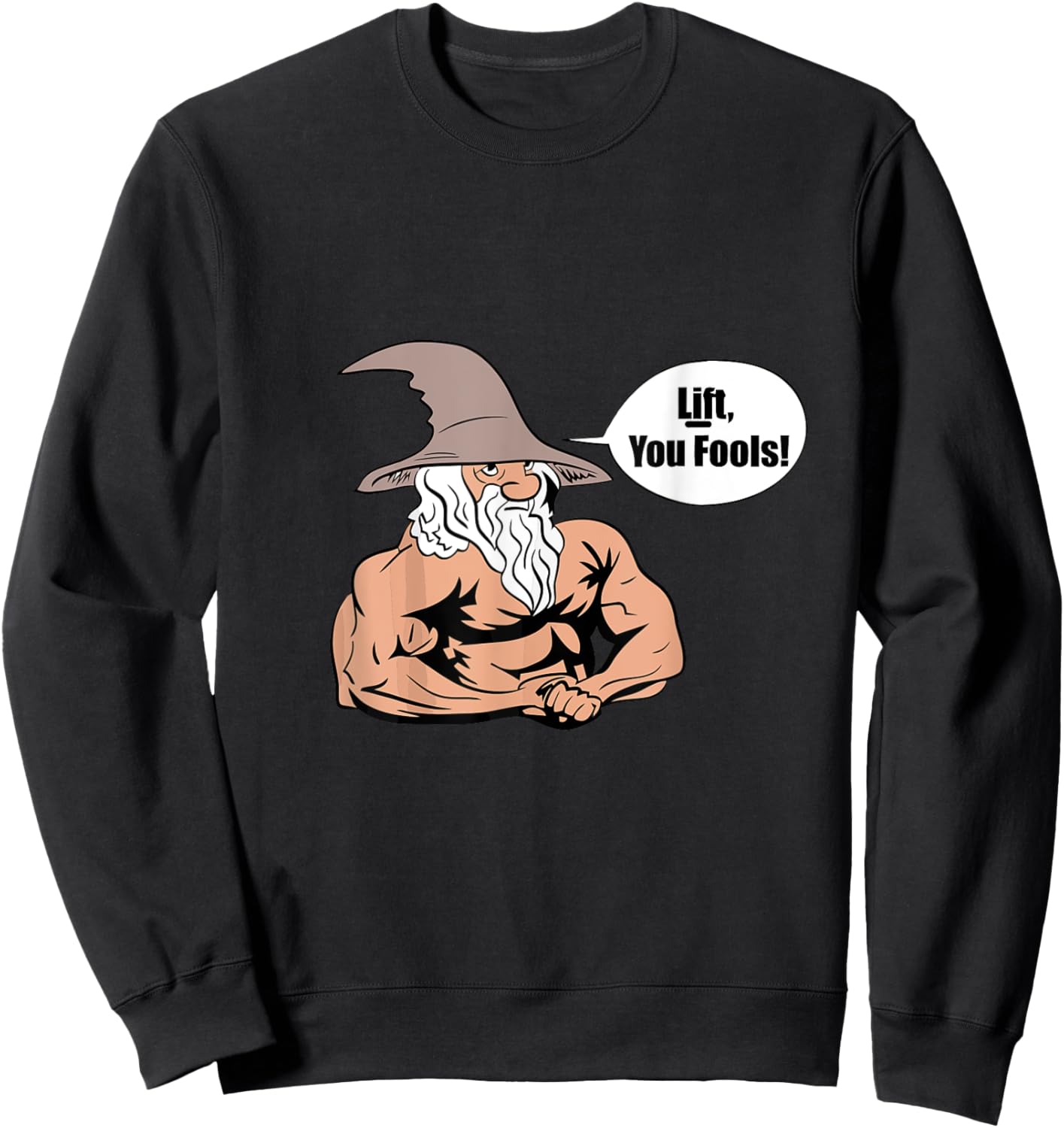 LUS41 Family Gifts Co. Men's Gym , Black, Small, Short Sleeve, Classic Fit, Cotton Blend, Unique Graphic Design, Lift You Fools Wizard Motive Sweatshirt - Sweatshirt | Black