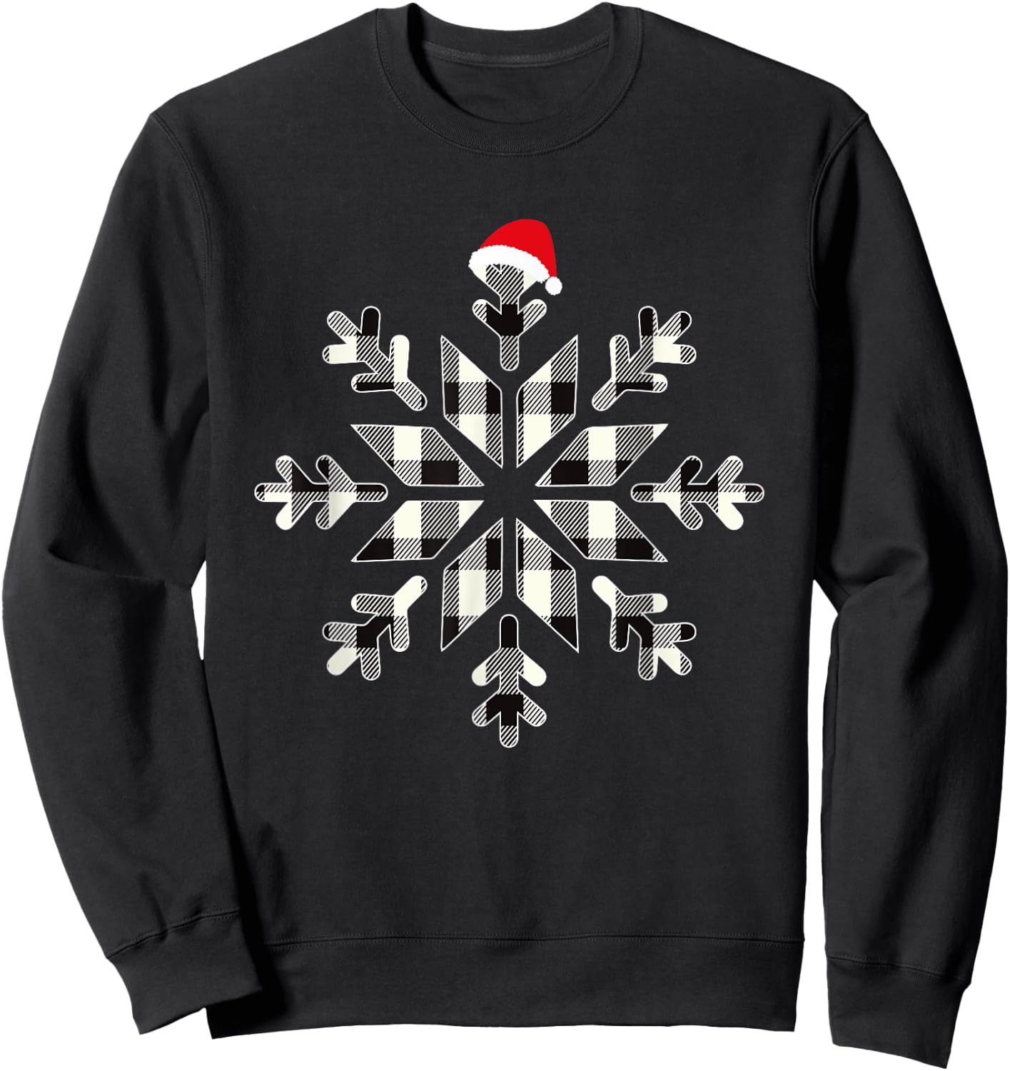White & Black Christmas Buffalo Plaid Snowflakes Santa hat Sweatshirt - Sweatshirt | Black