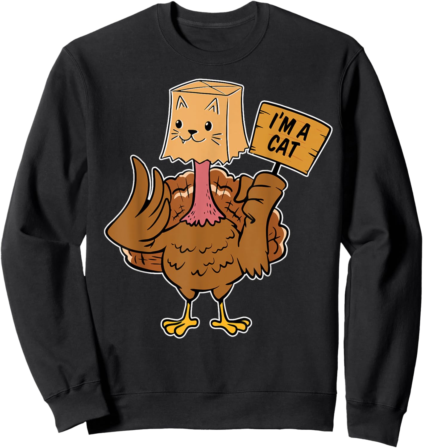 Meow Im A Cat Turkey Shirt Women Kids Boy Men Thanksgiving Turkey Cat Meow Funny -Adults -Kids Black Sweatshirt - Sweatshirt | Black