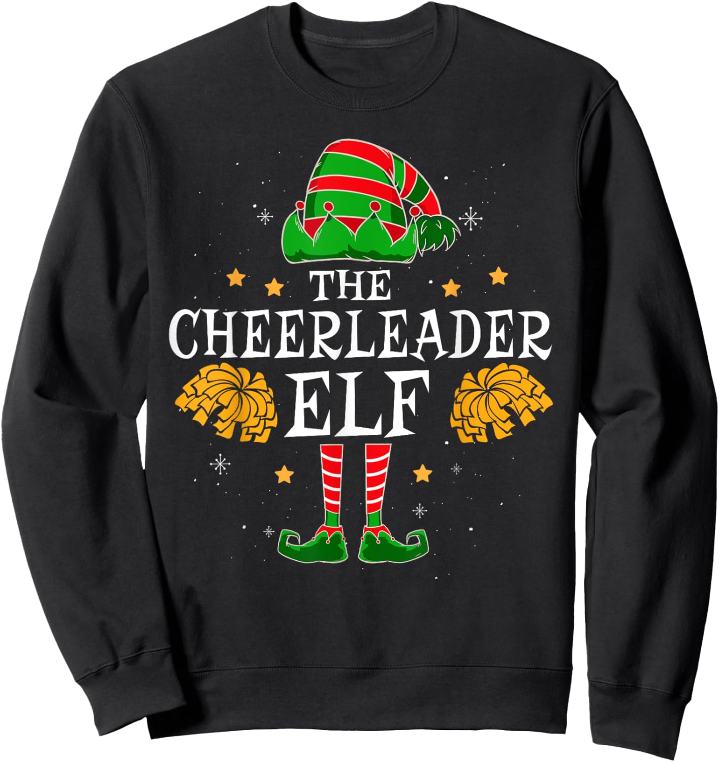 Cheerleader Elf Matching Team Christmas Funny Cheerleading Sweatshirt - Sweatshirt | Black