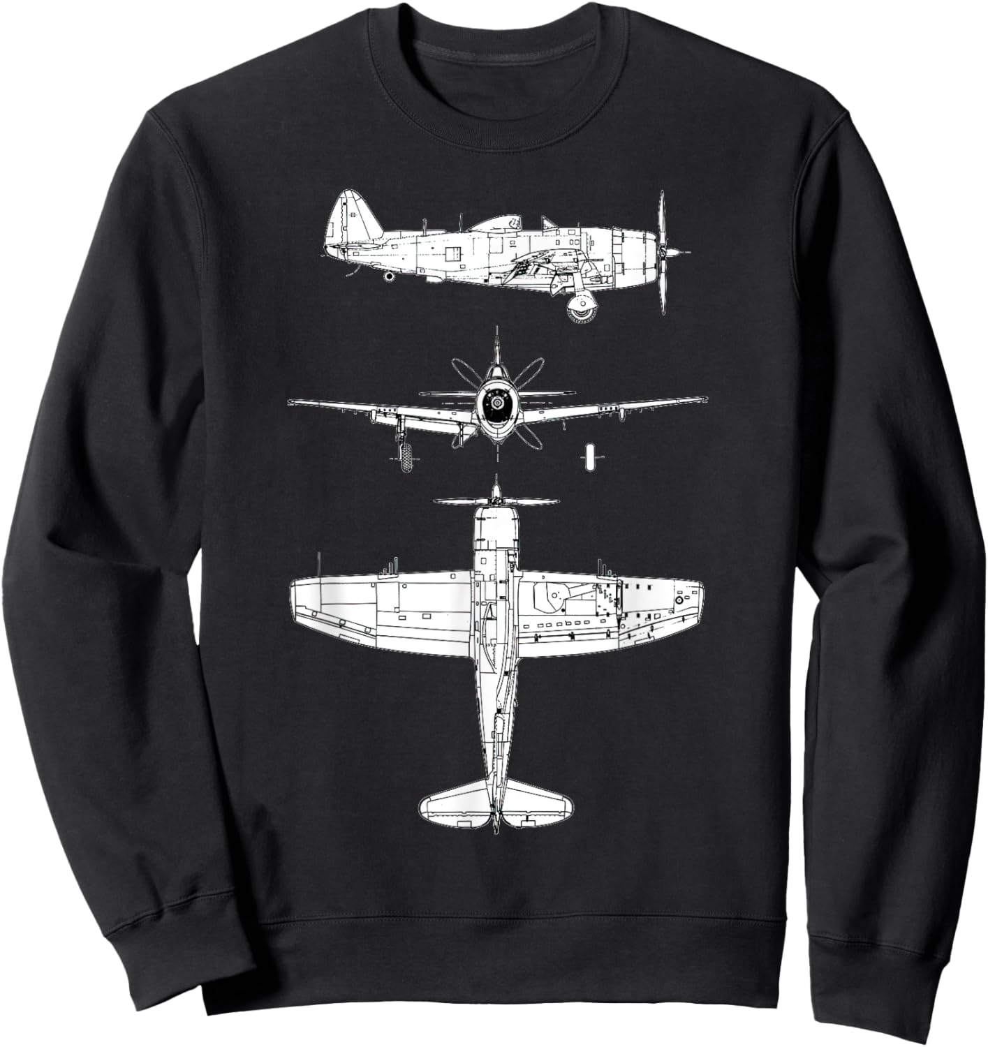 P47 Thunderbolt WW2 Fighter Airplane Blueprint Sweatshirt - Sweatshirt | Black