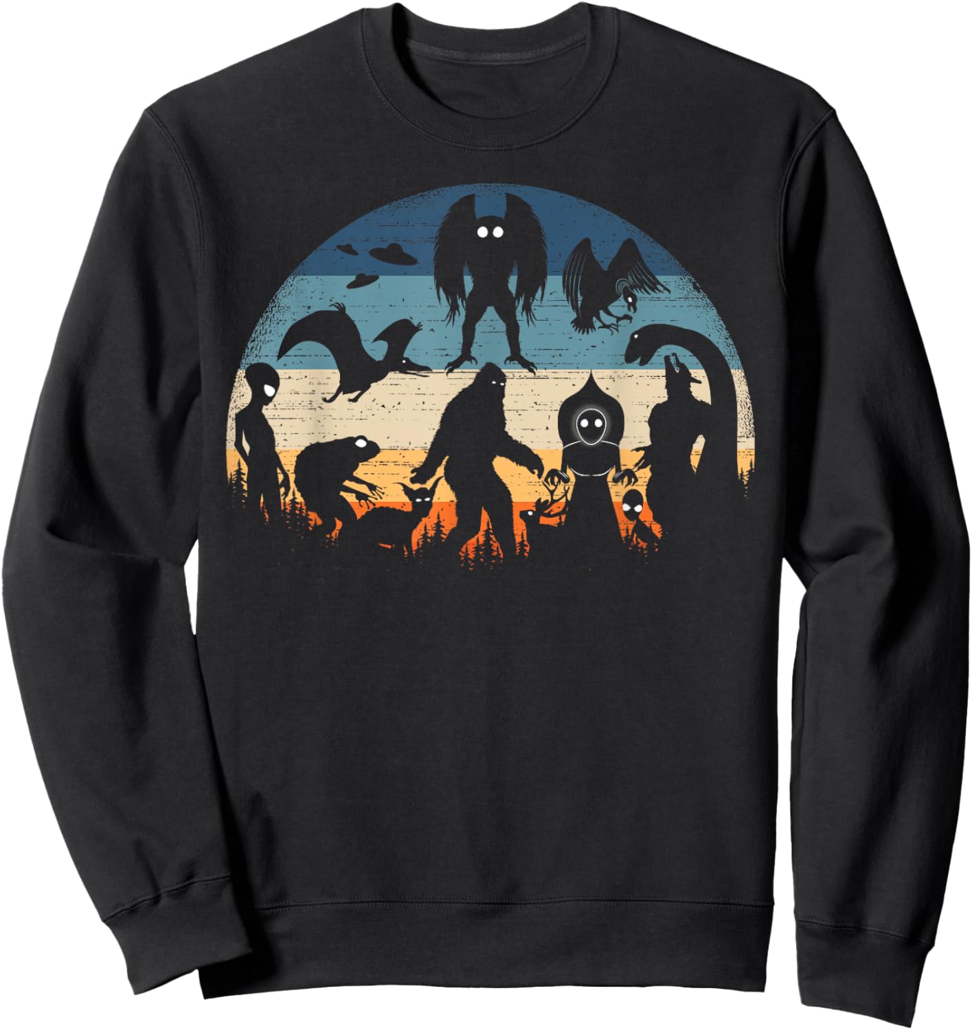 Bigfoot Loch Ness Monster Mothman And Aliens Vintage Cryptid Sweatshirt - Sweatshirt | Black