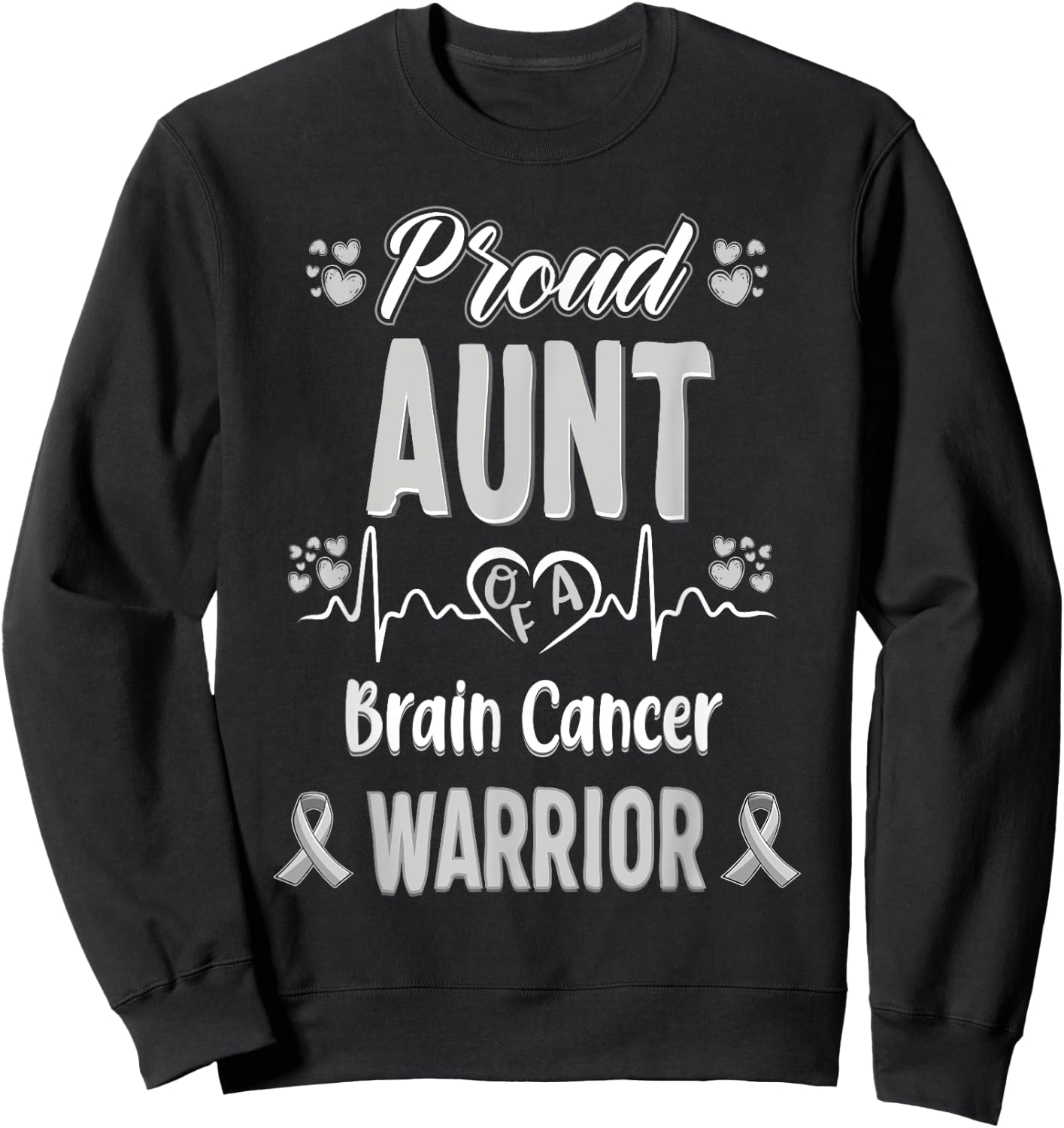 proud Aunt Brain cancer warrior awareness ribbon Grey Sweatshirt - Sweatshirt | Black