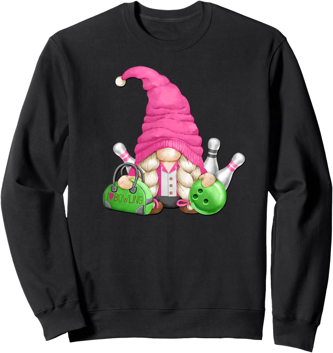 Pink Gnome Mom Graphic Girls And Bowling Lover Sweatshirt - Sweatshirt | Black