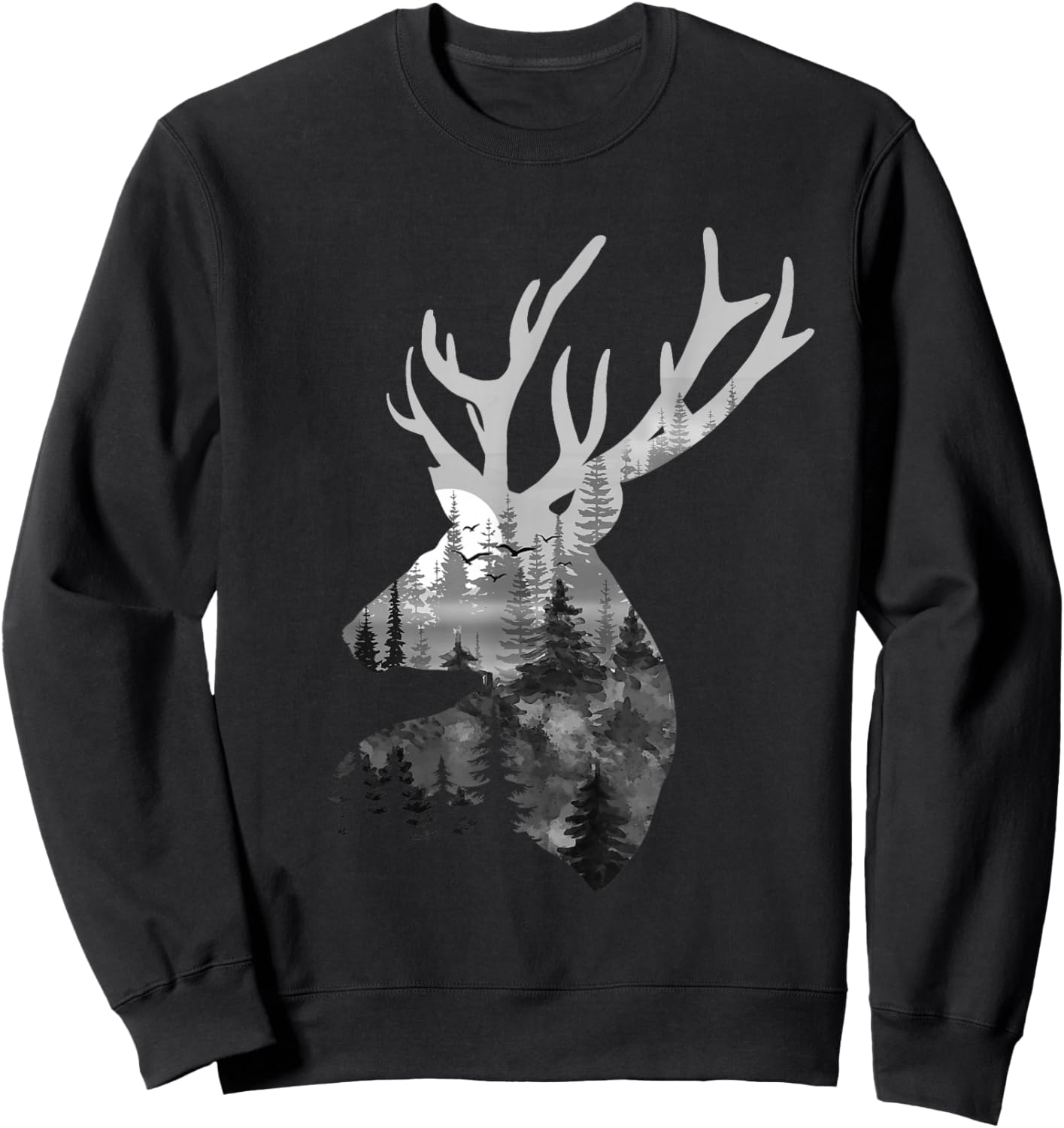 Silhouette Buck Deer Artwork - Forest Wildlife Animal Lover Sweatshirt - Sweatshirt | Black