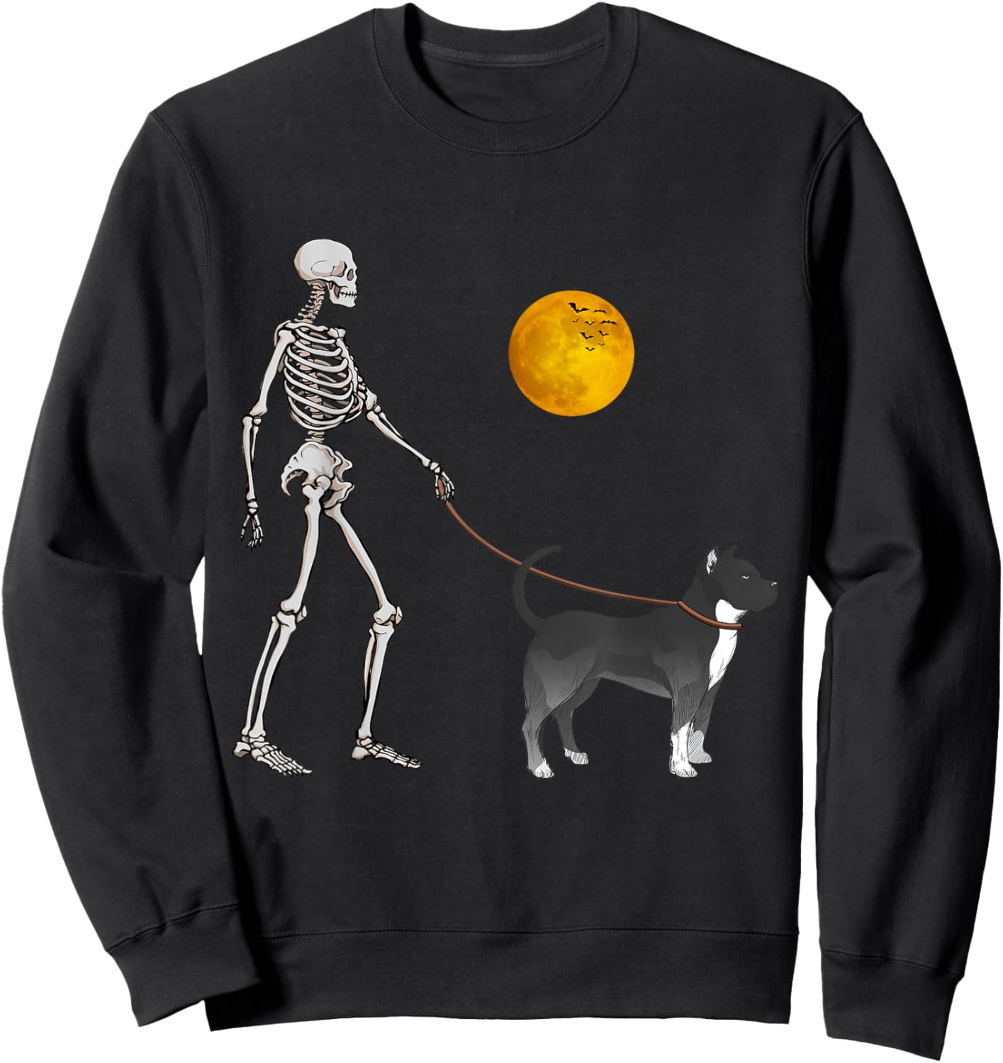 Pitbull Skeleton Dog Walking Halloween Costume Sweatshirt - Sweatshirt | Black