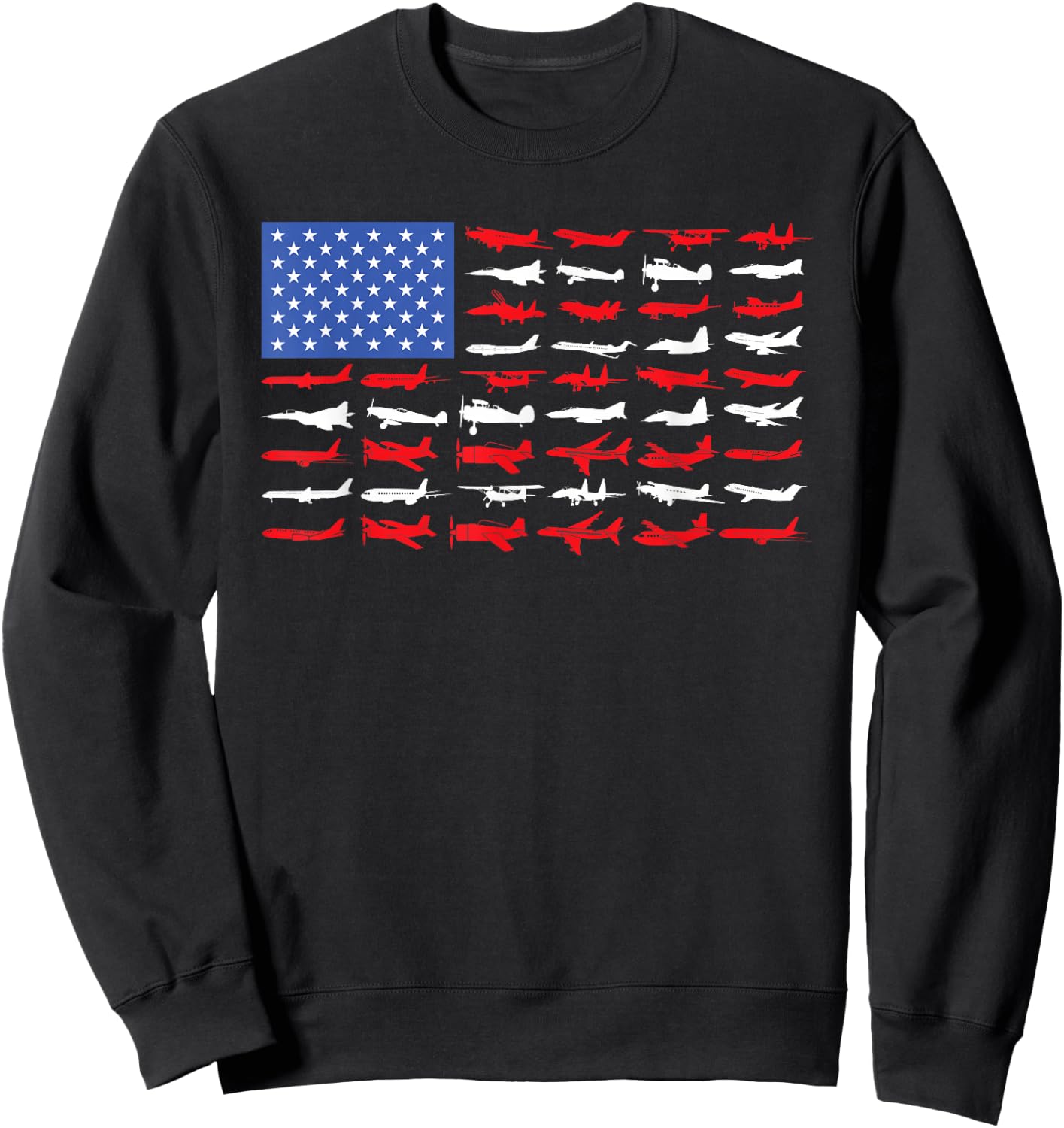 Pilot Airplane American Flag Plane Aviation Short Sleeve Sweatshirt - Sweatshirt | Black