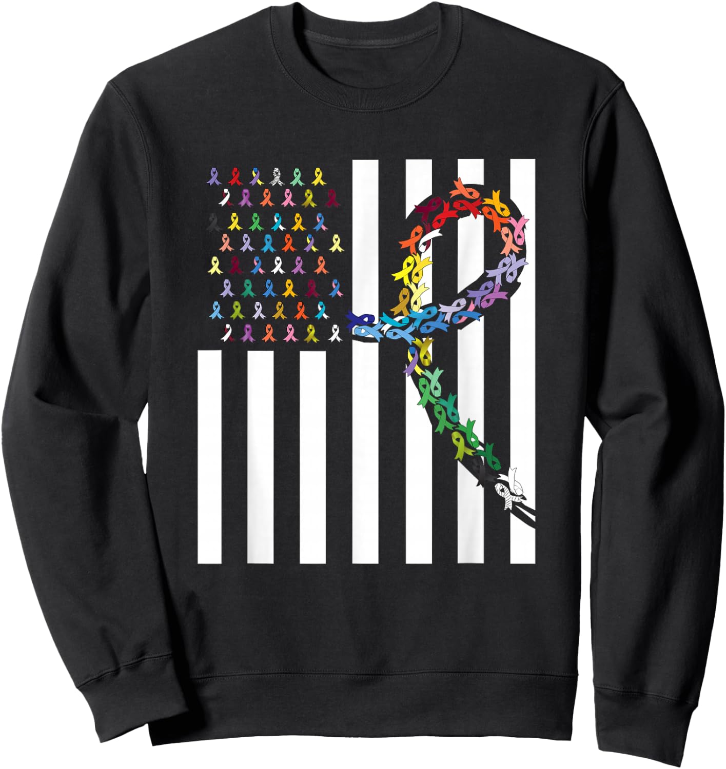 All Cancer Matters Awareness USA Flag All Ribbons Sweatshirt - Sweatshirt | Black