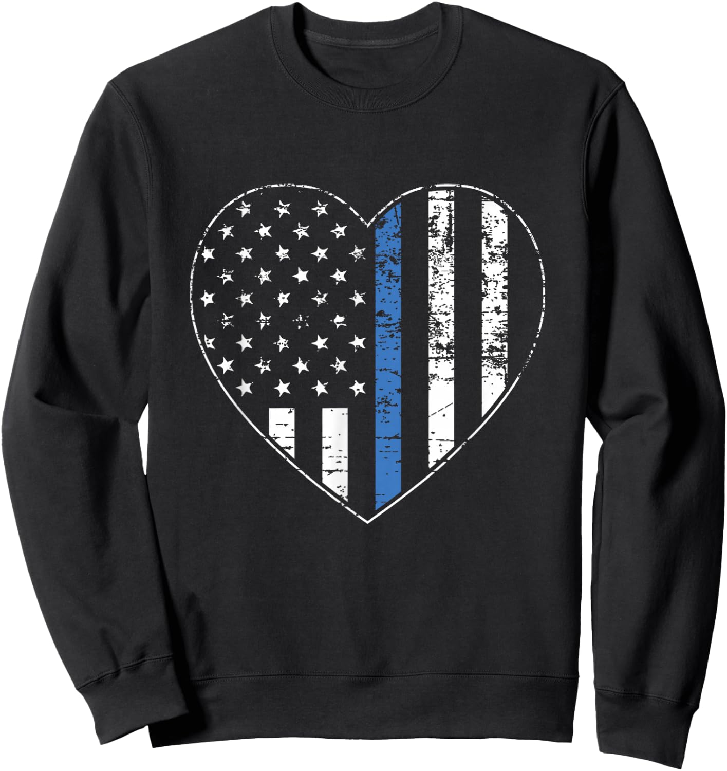 Thin Blue Line American Flag Heart Police Officer Support Sweatshirt - Sweatshirt | Black