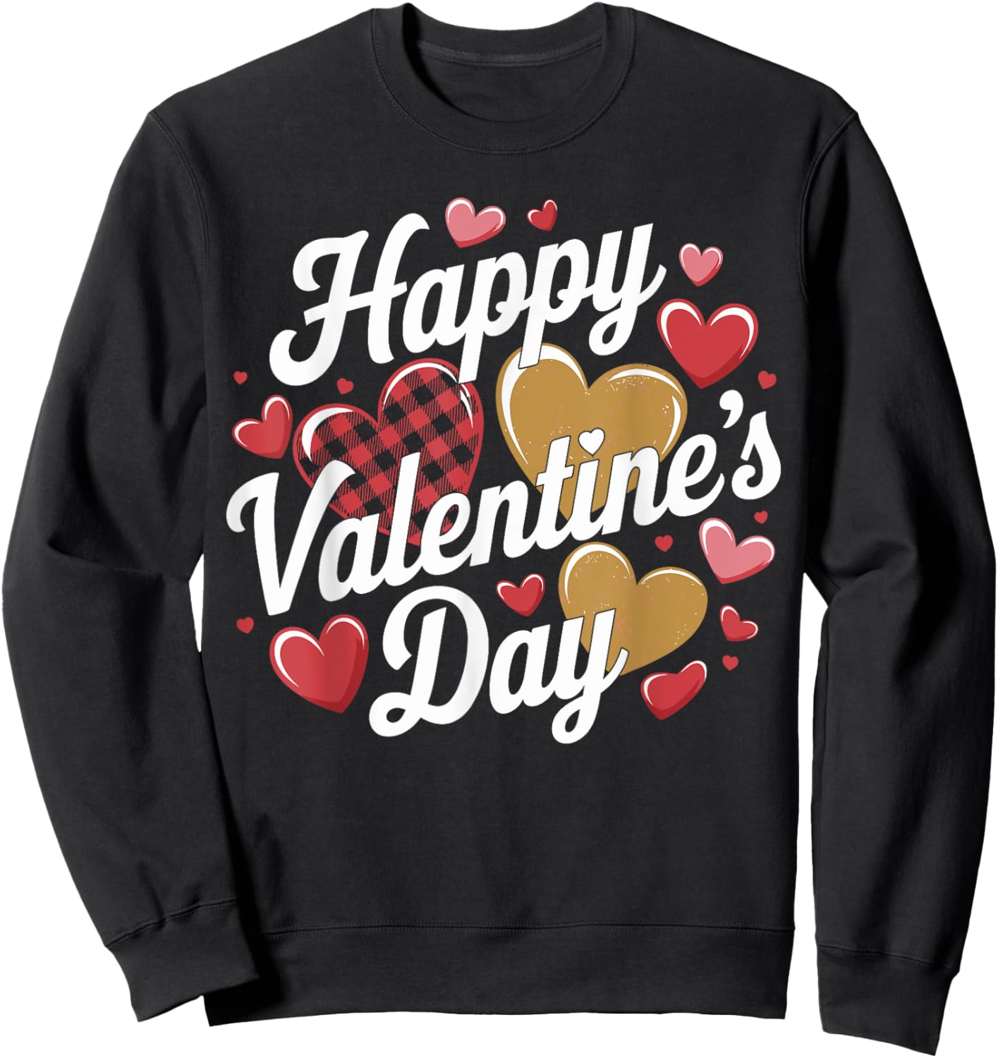 Happy Valentines Day Leopard Plaid Hearts Love Boys Girls Sweatshirt - Sweatshirt | Black