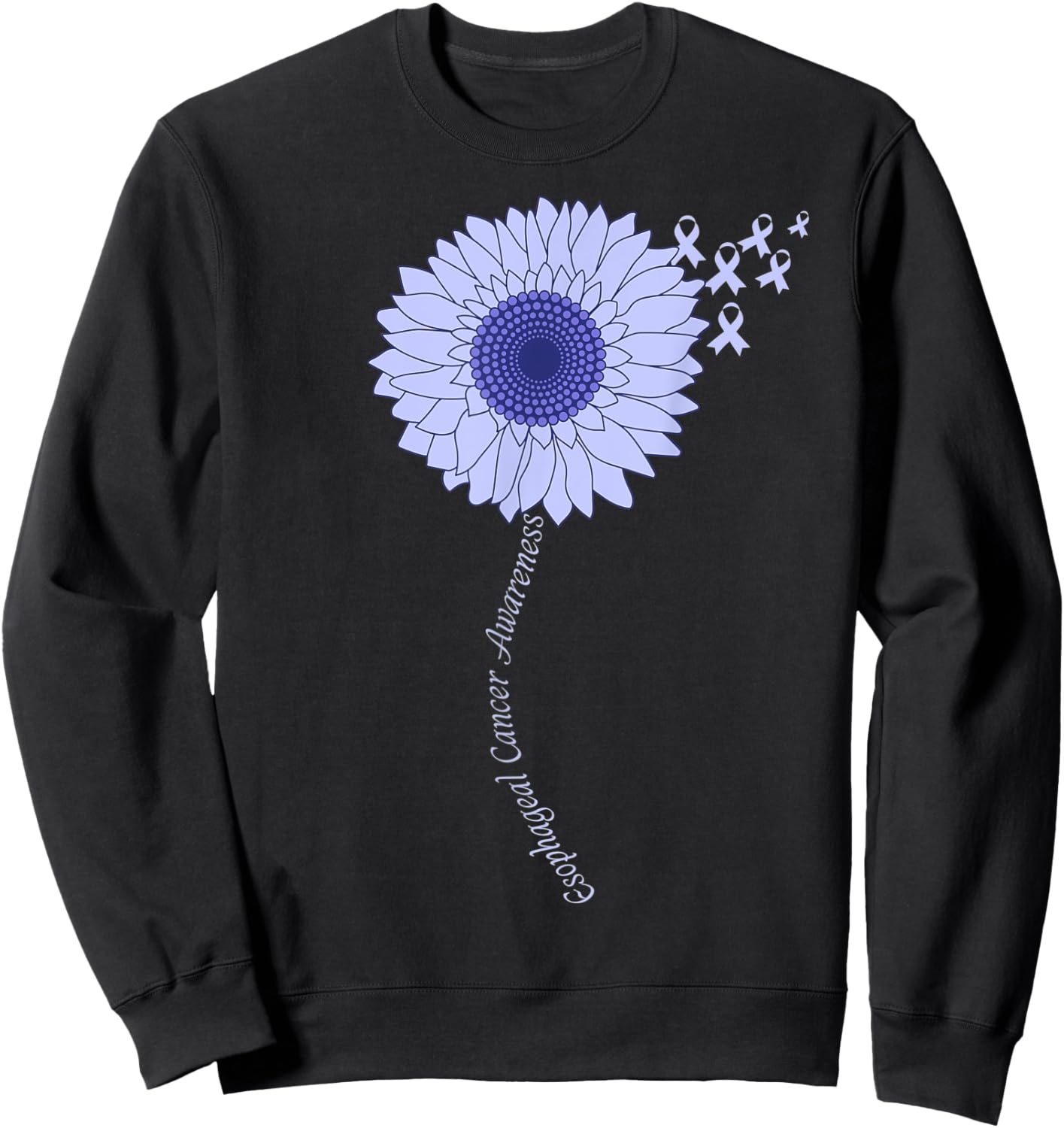 Esophageal Cancer Awareness Sunflower Periwinkle Ribbon Sweatshirt - Sweatshirt | Black