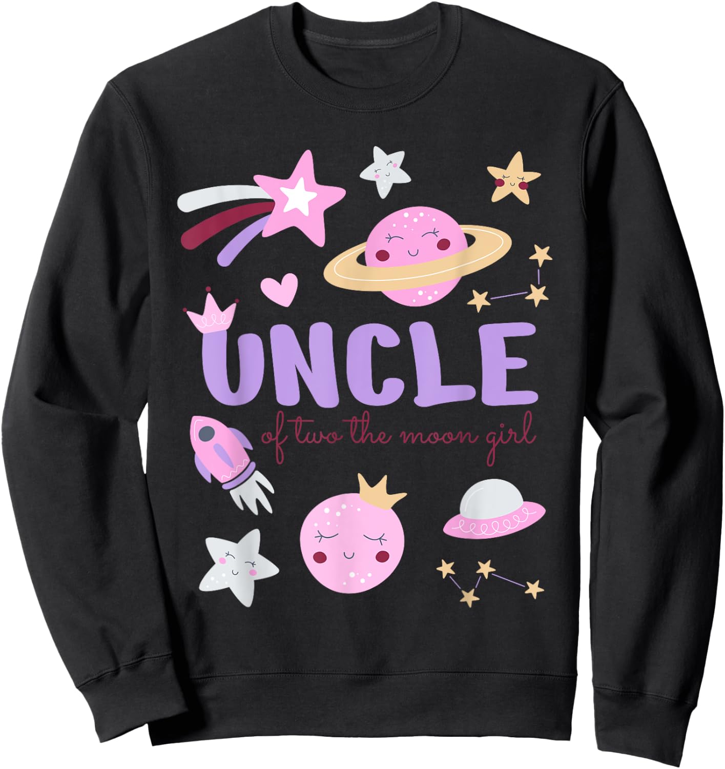 Uncle of Two The Moon Girl Cosmos Stars Space 2nd Birthday Sweatshirt - Sweatshirt | Black