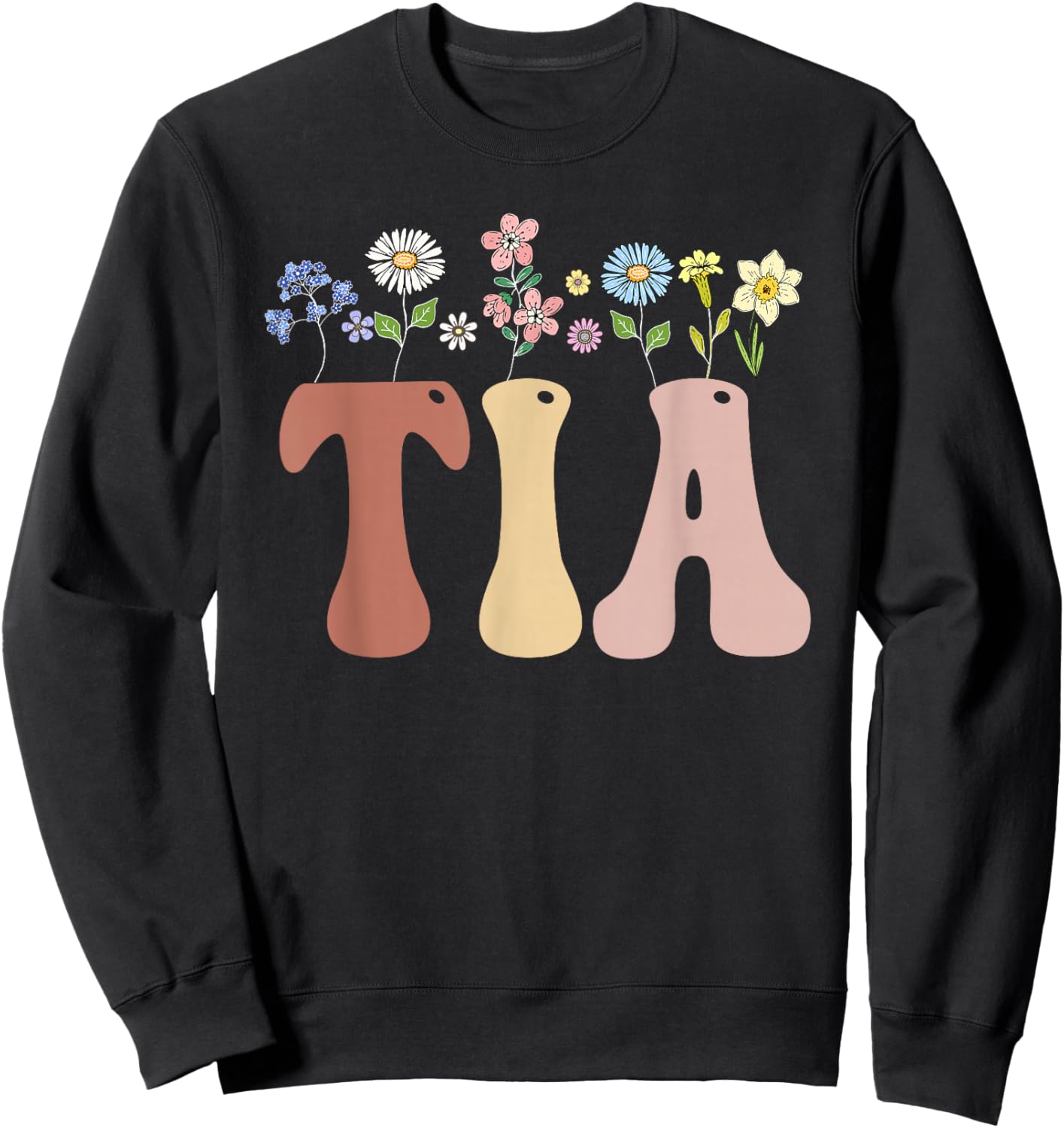 Tia Gifts Women Wildflower Floral Design Tia Sweatshirt - Sweatshirt | Black