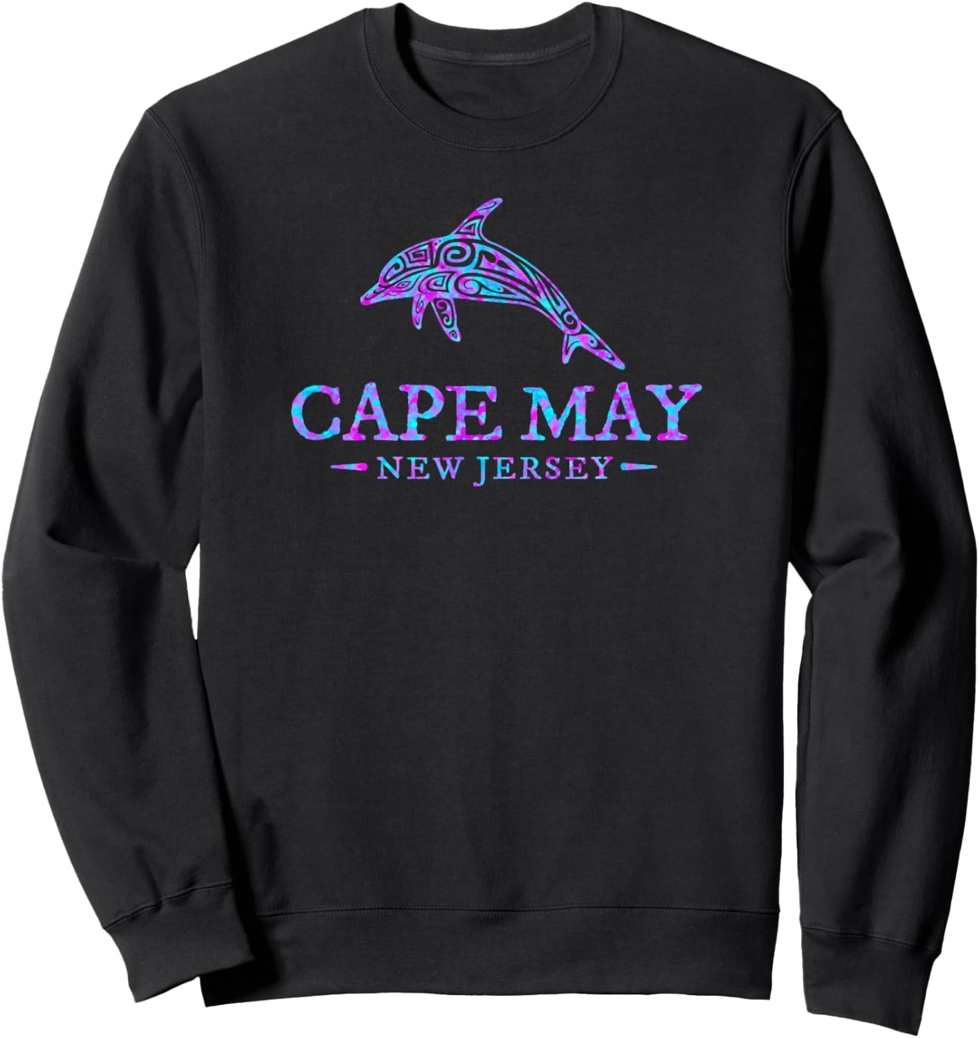 Cape May New Jersey Colorful Dolphin Girls Boys Souvenir Sweatshirt - Sweatshirt | Black