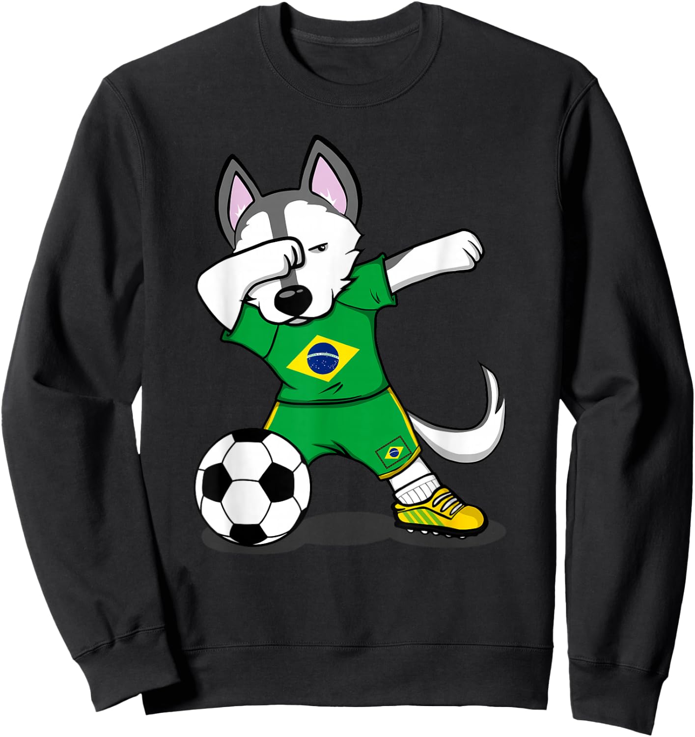 Dabbing Husky Brazil Football Fans Jersey Brazilian Soccer Sweatshirt - Sweatshirt | Black