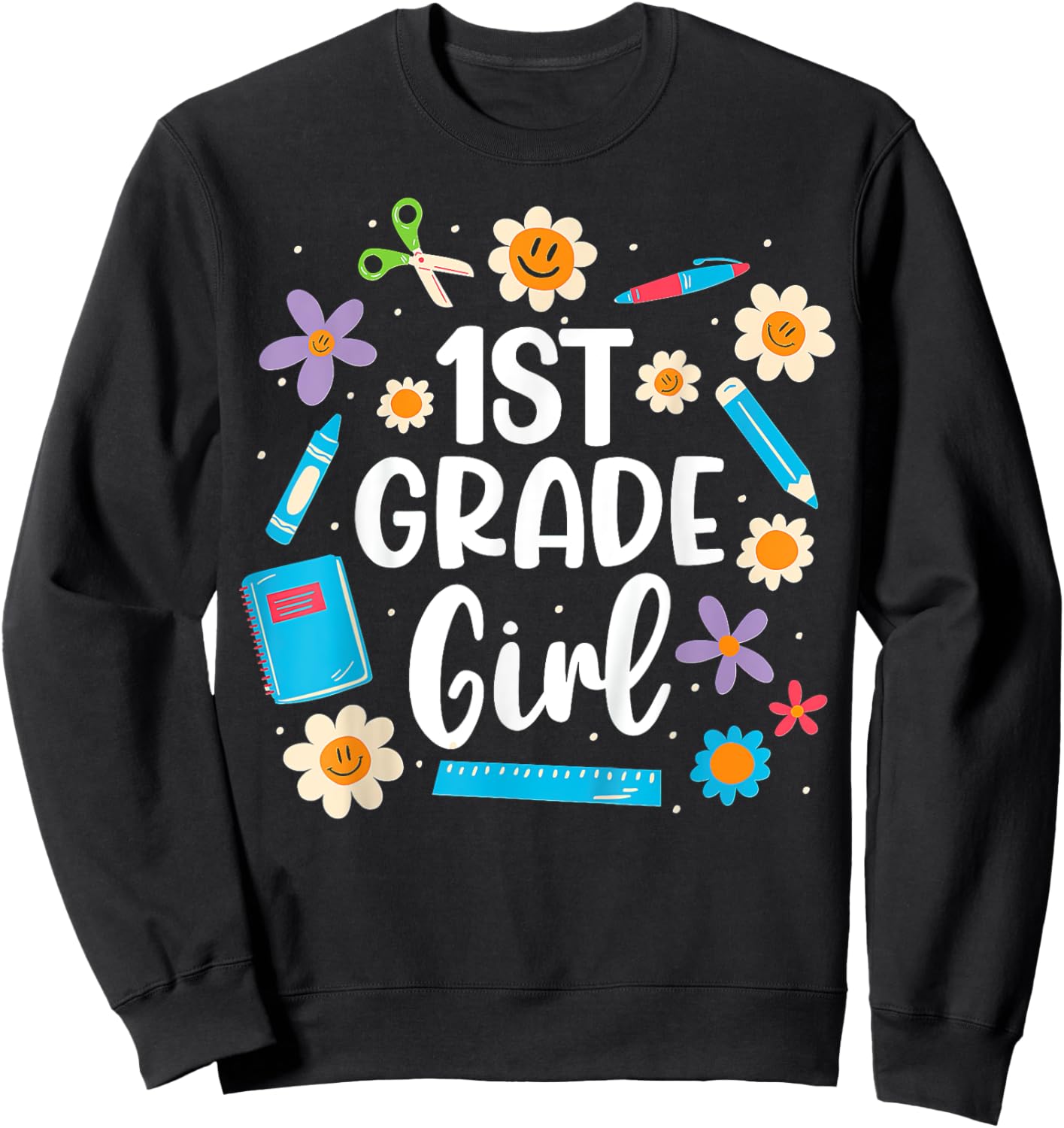 Kids Girls First Grade, 1st Grade Girl Back To School Sweatshirt - Sweatshirt | Black