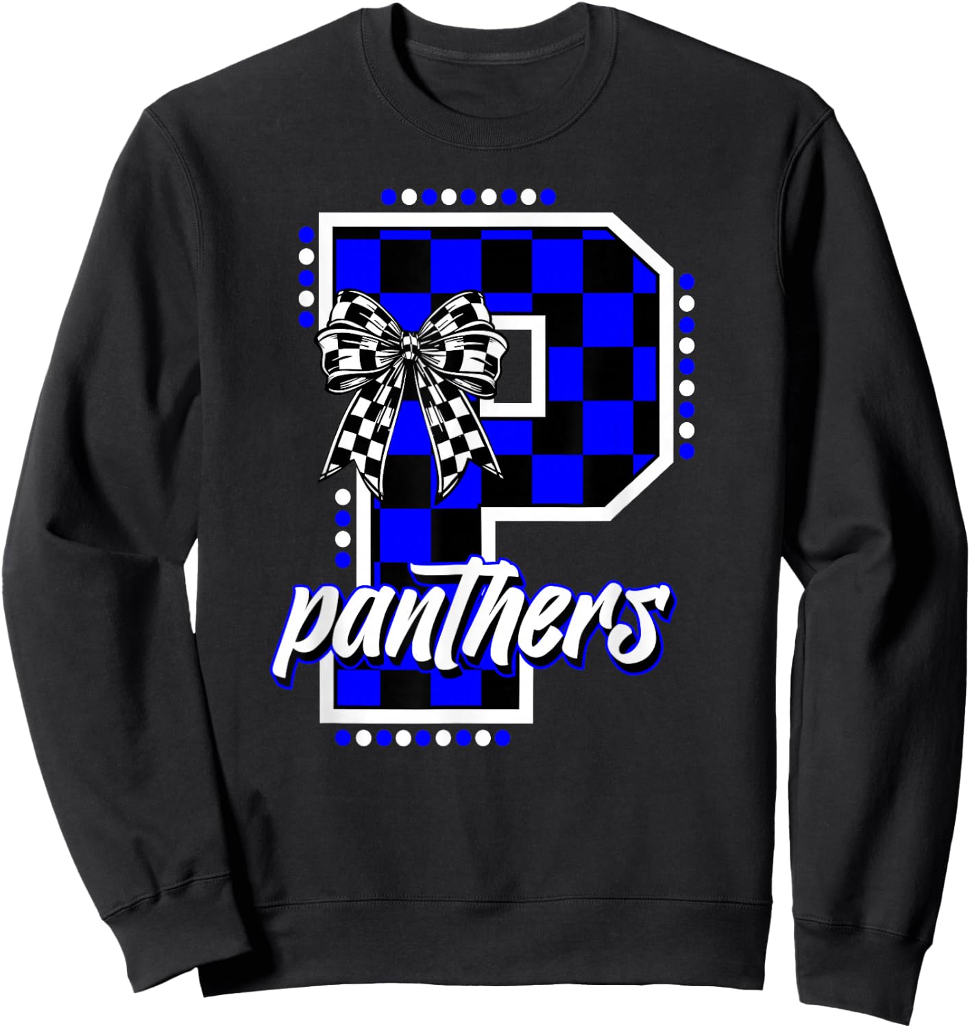Panthers Checkered Print Blue Panther Pride School Spirit Sweatshirt - Sweatshirt | Black