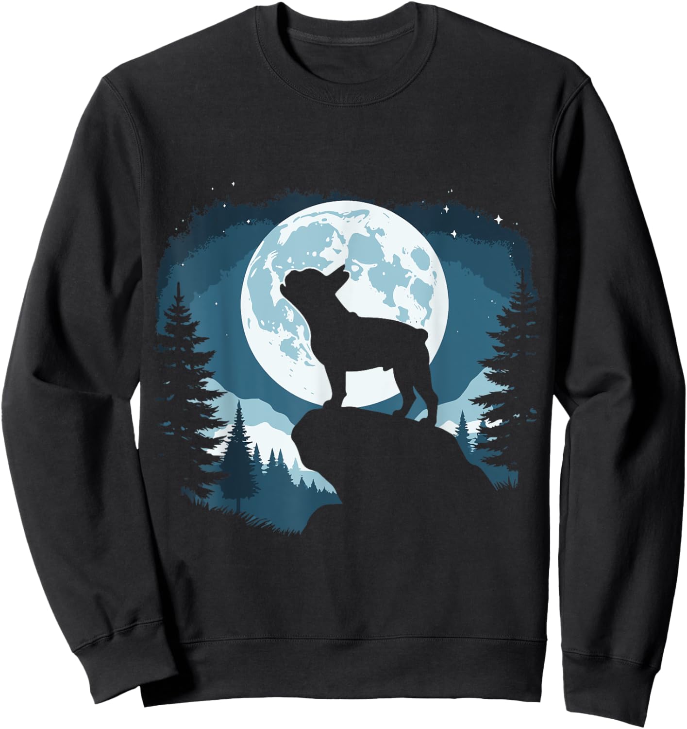 Funny Dog Howling At The Moon French Bulldog Sweatshirt - Sweatshirt | Black