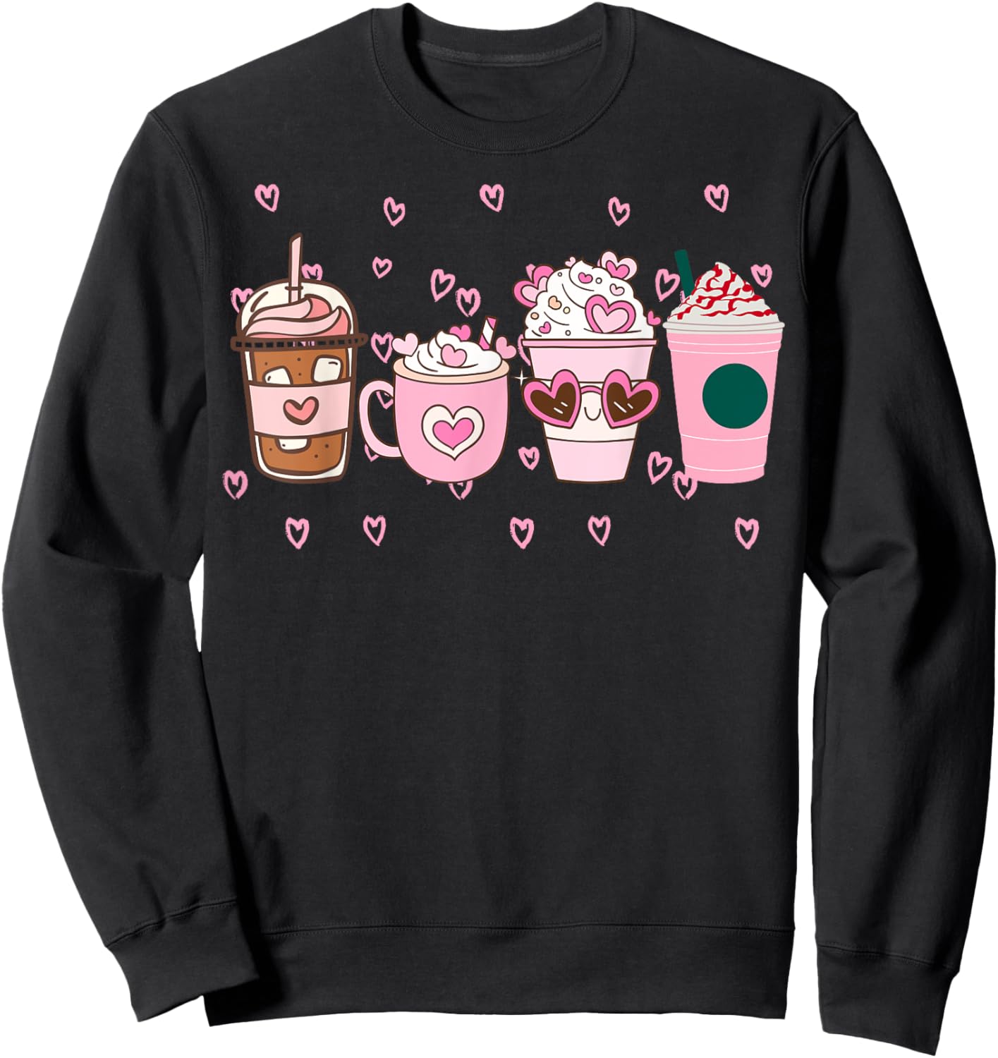 Valentine Coffee, Pink Coffee, Valentine's day, Pink Hearts Sweatshirt - Sweatshirt | Black