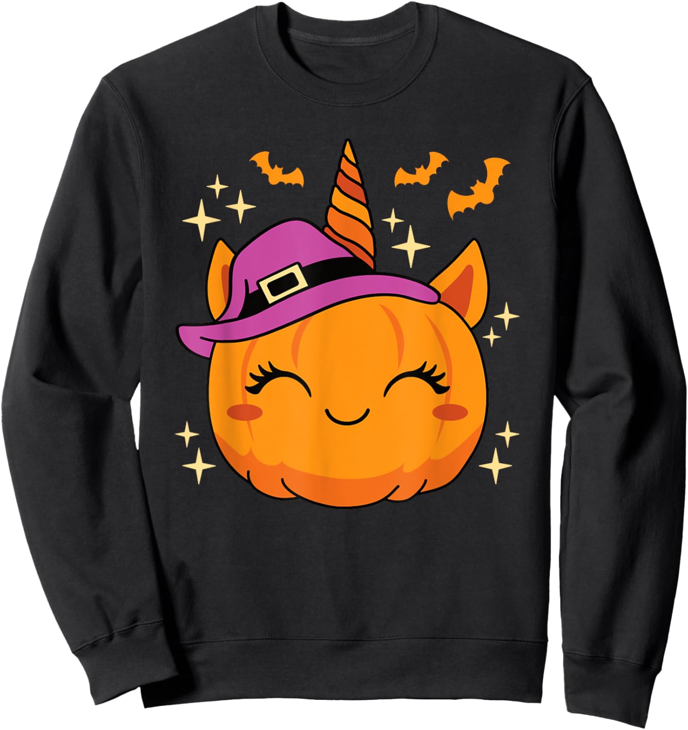Cute Halloween Unicorn Pumpkin Women Girls Kids Sweatshirt - Sweatshirt | Black