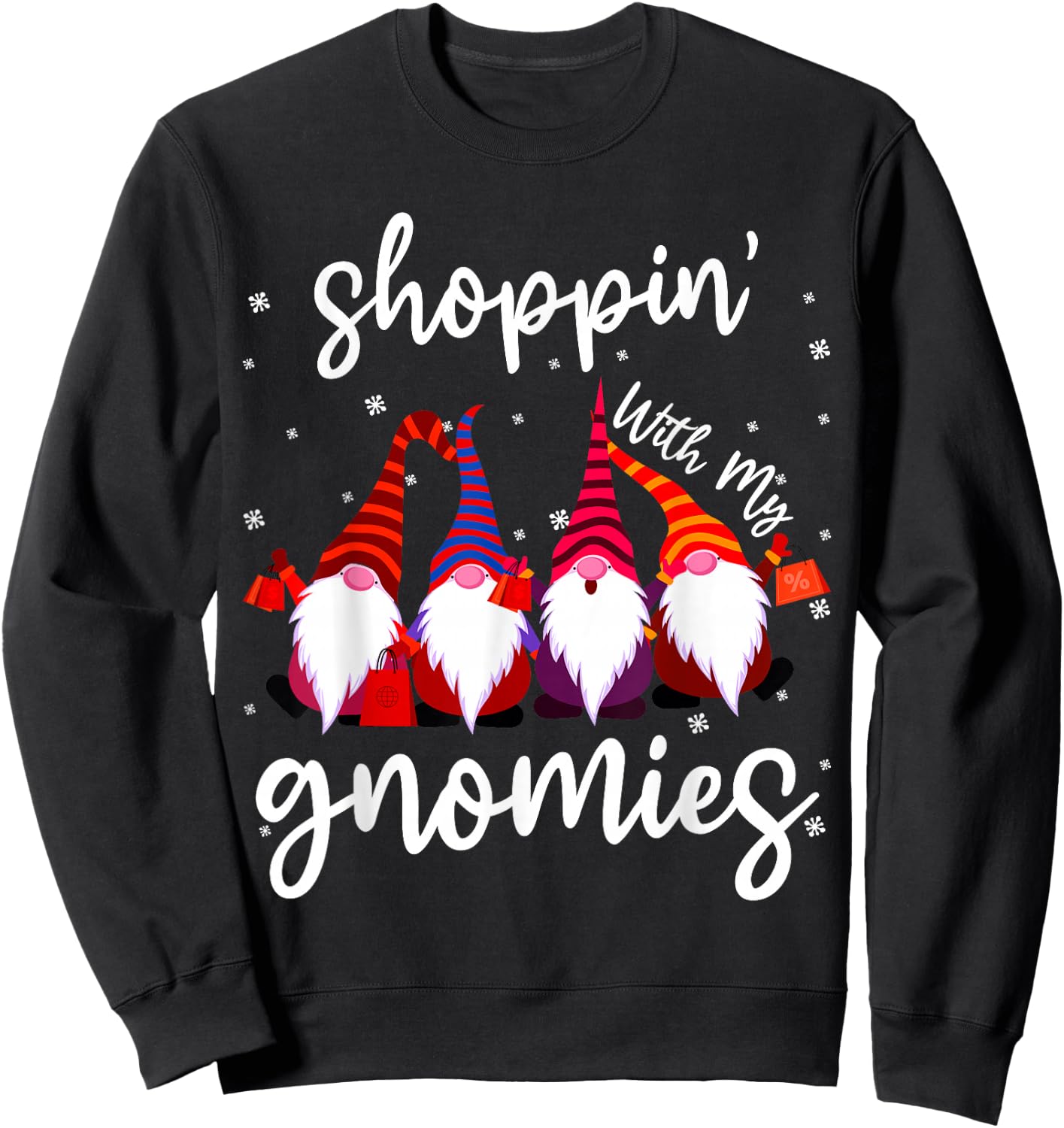 Shopping With My Gnomies Cute Xmas Gnomes Lover Christmas Sweatshirt - Sweatshirt | Black