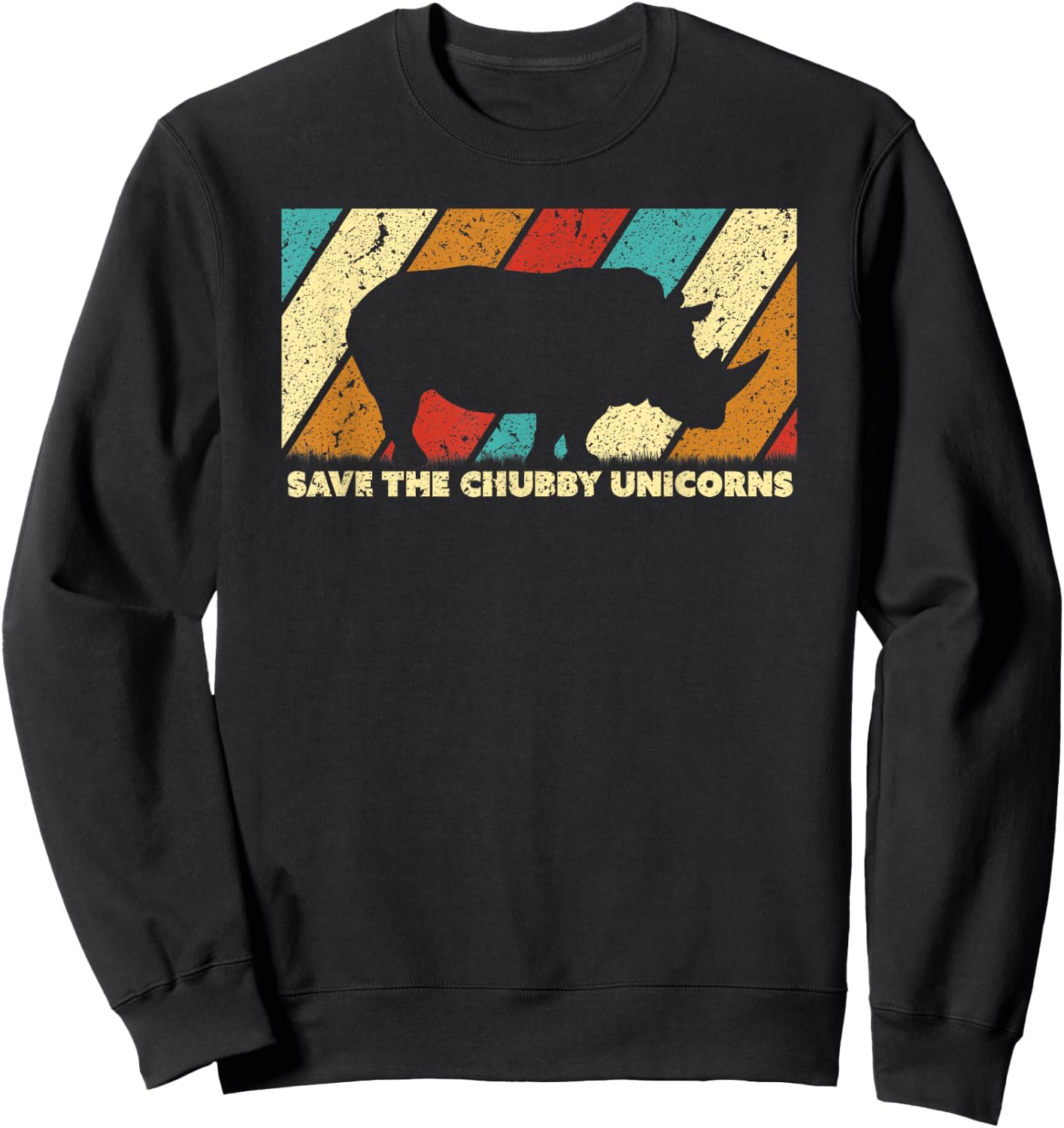 Save The Chubby Unicorns Shirt. Retro Style Rhino Sweatshirt - Sweatshirt | Black
