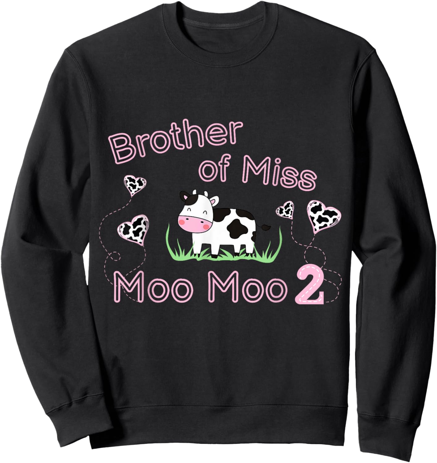 Girl 2nd Birthday Party Pink Cow Brother Moo I'm Two Animal Sweatshirt - Sweatshirt | Black