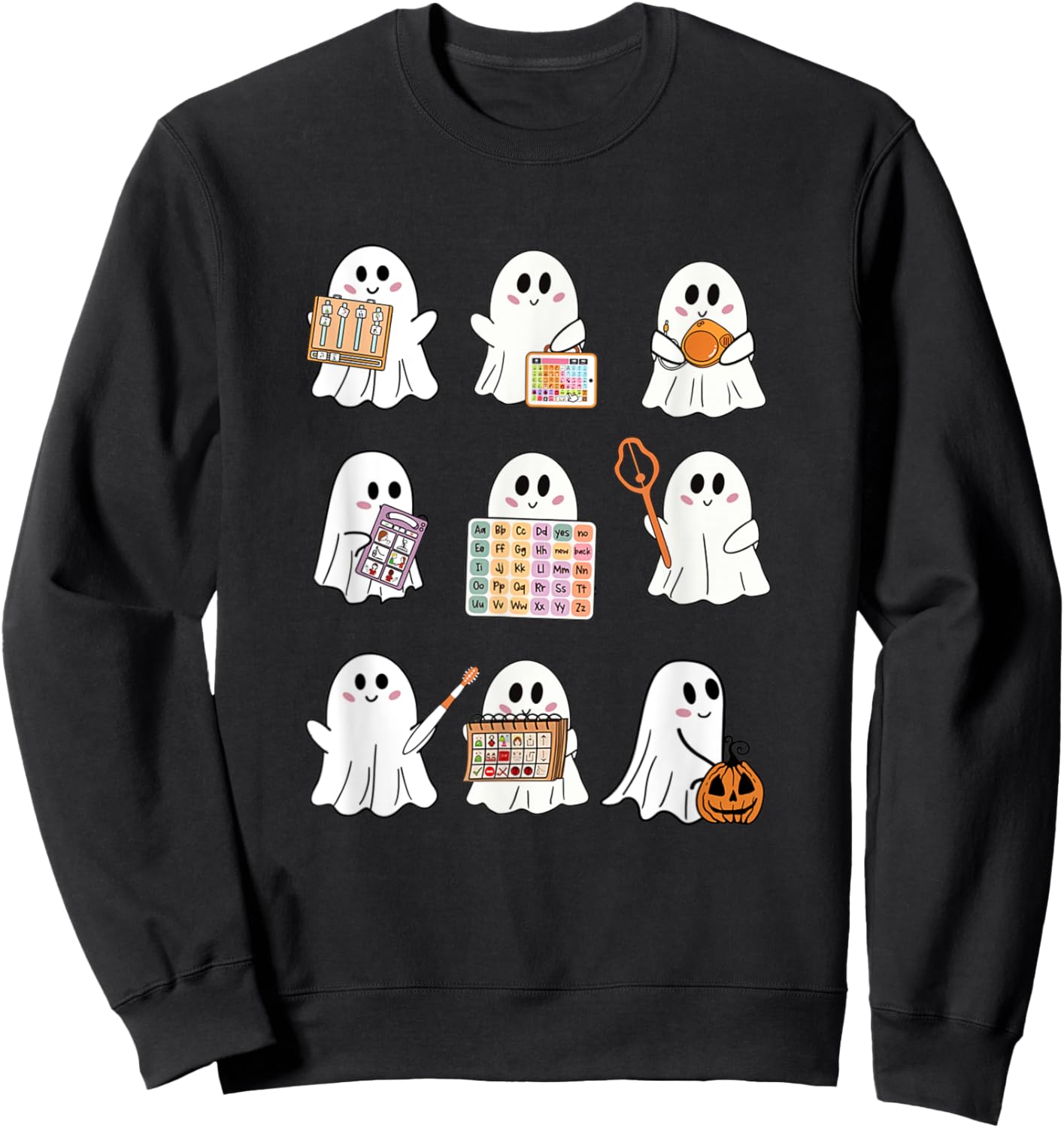 Retro SLP Ghost Halloween Speech Therapy Autumn Fall Sweatshirt - Sweatshirt | Black