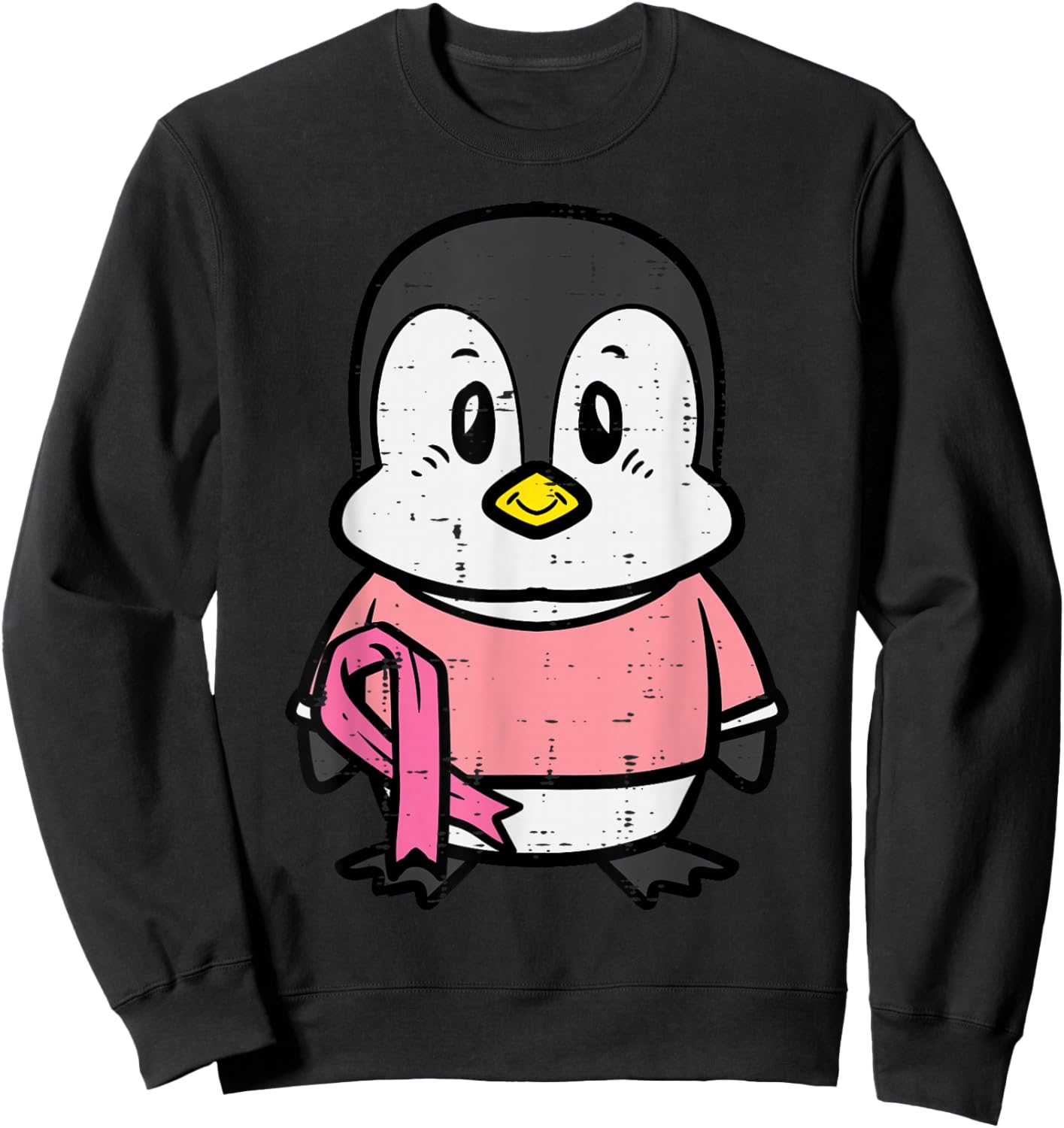 Pink Ribbon Penguin Cute Breast Cancer Awareness Women Kids Sweatshirt - Sweatshirt | Black