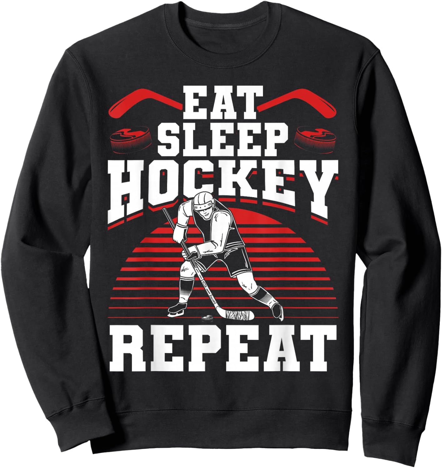 Eat Sleep Hockey Repeat Ice Hockey Player Gift Funny Hockey Sweatshirt - Sweatshirt | Black