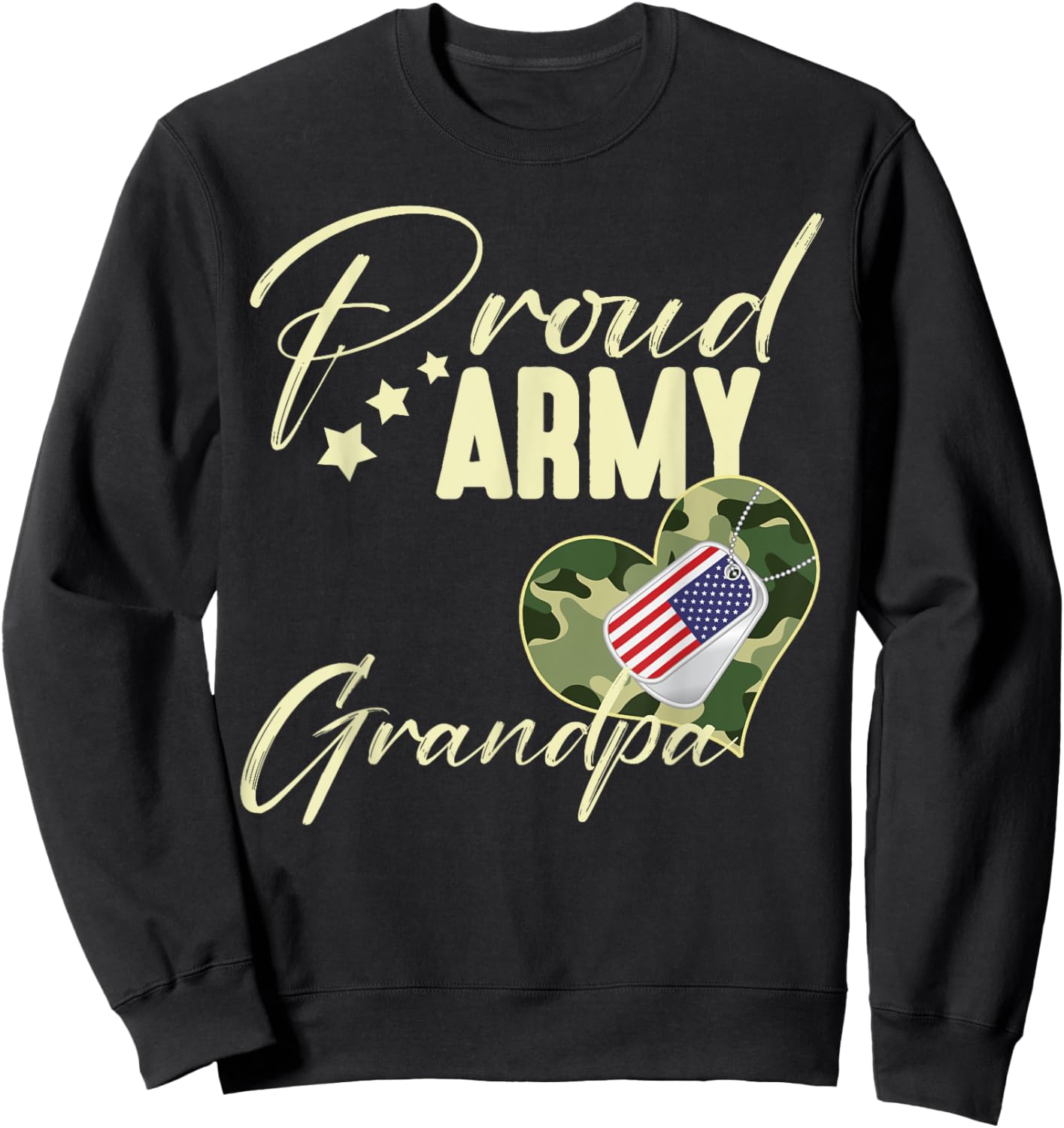 Proud Army GRANDPA Camouflage Dog Tag USA American Flag Men Sweatshirt - Sweatshirt | Black
