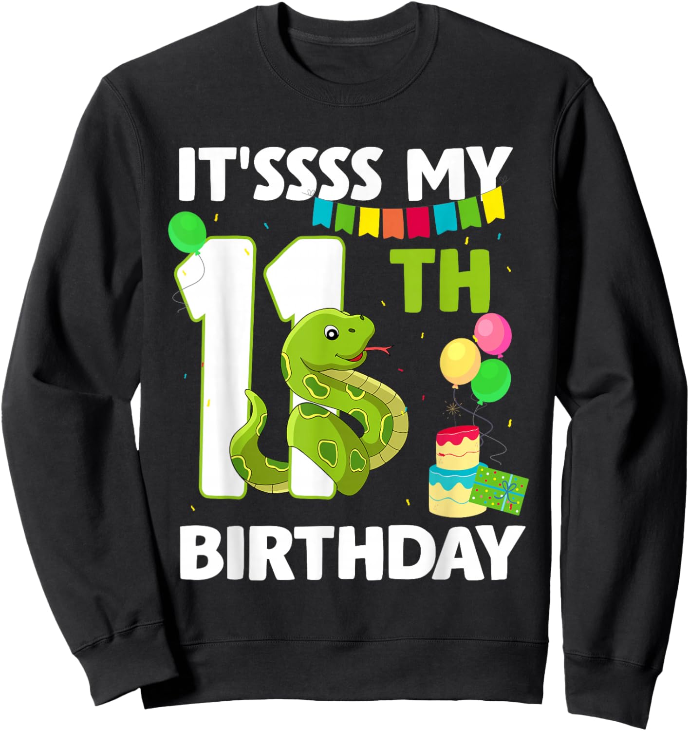 11th Birthday Snake Party 11 Year Old Snake Lover Birthday Sweatshirt - Sweatshirt | Black